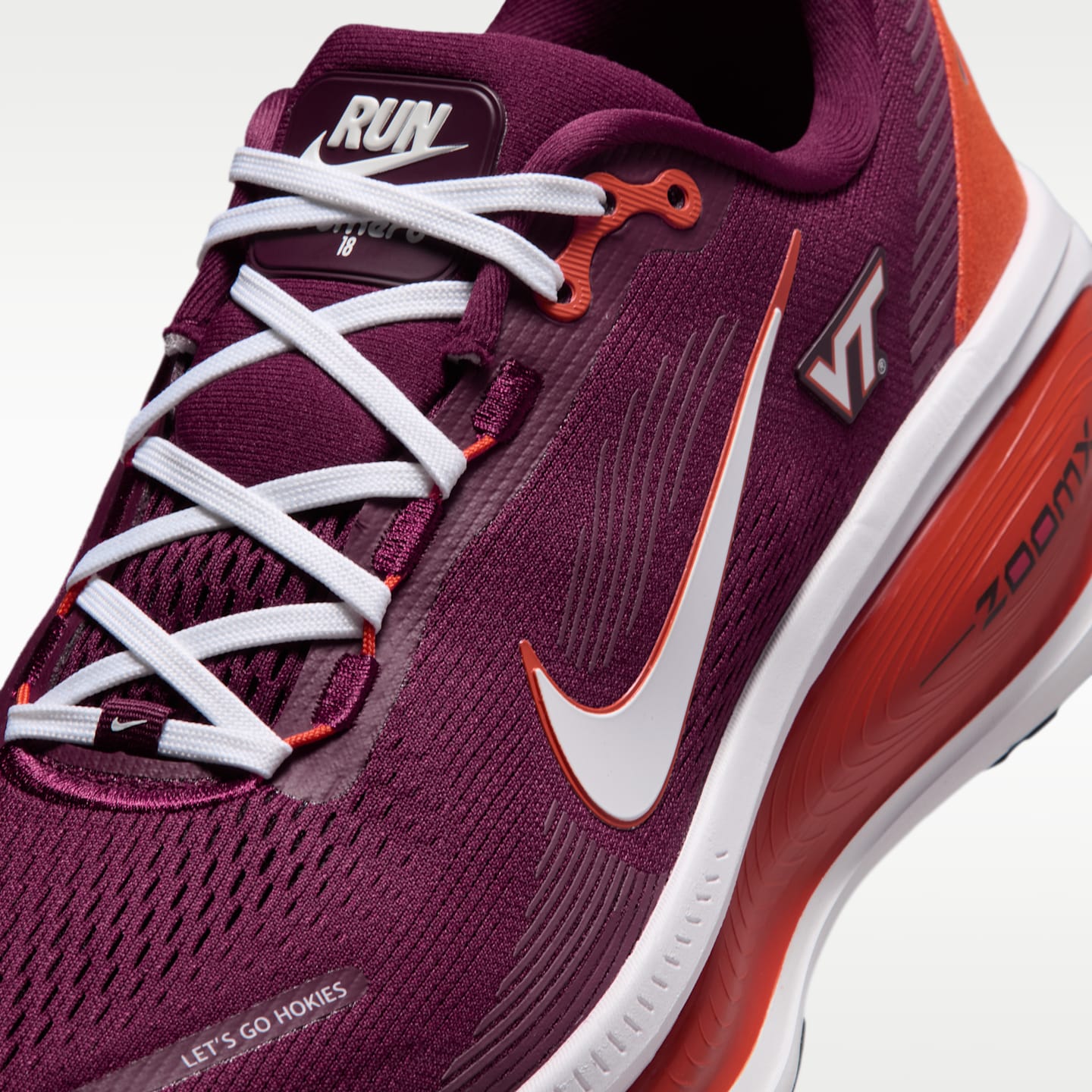 Мужские кроссовки Nike College Vomero 18 (Virginia Tech) Road Running, цвет: Тёмно-бордовый / Оранжевый — фото 7