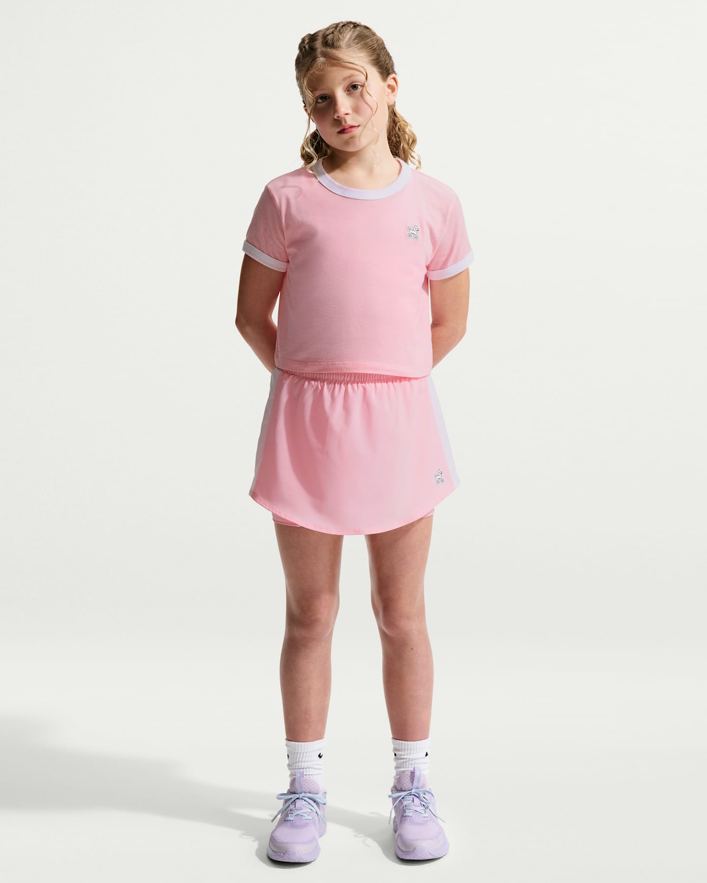 Детская юбка-шорты Nike One Dri-FIT с высокой талией, цвет: Розовый / Белый — фото 7
