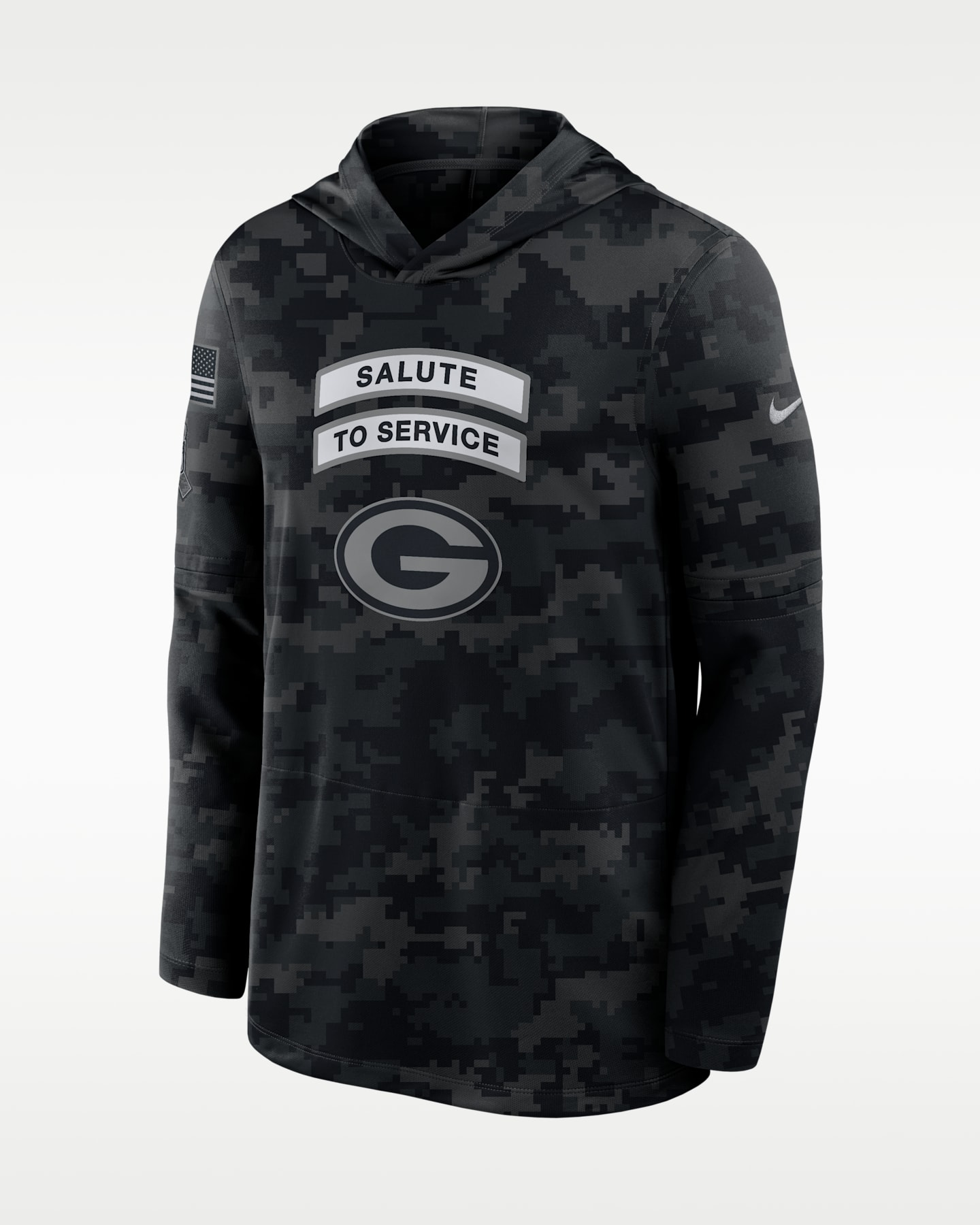 Мужской лонгслив с капюшоном Nike Green Bay Packers Salute to Service Sideline Dri-FIT NFL, цвет: Чёрный — фото 3
