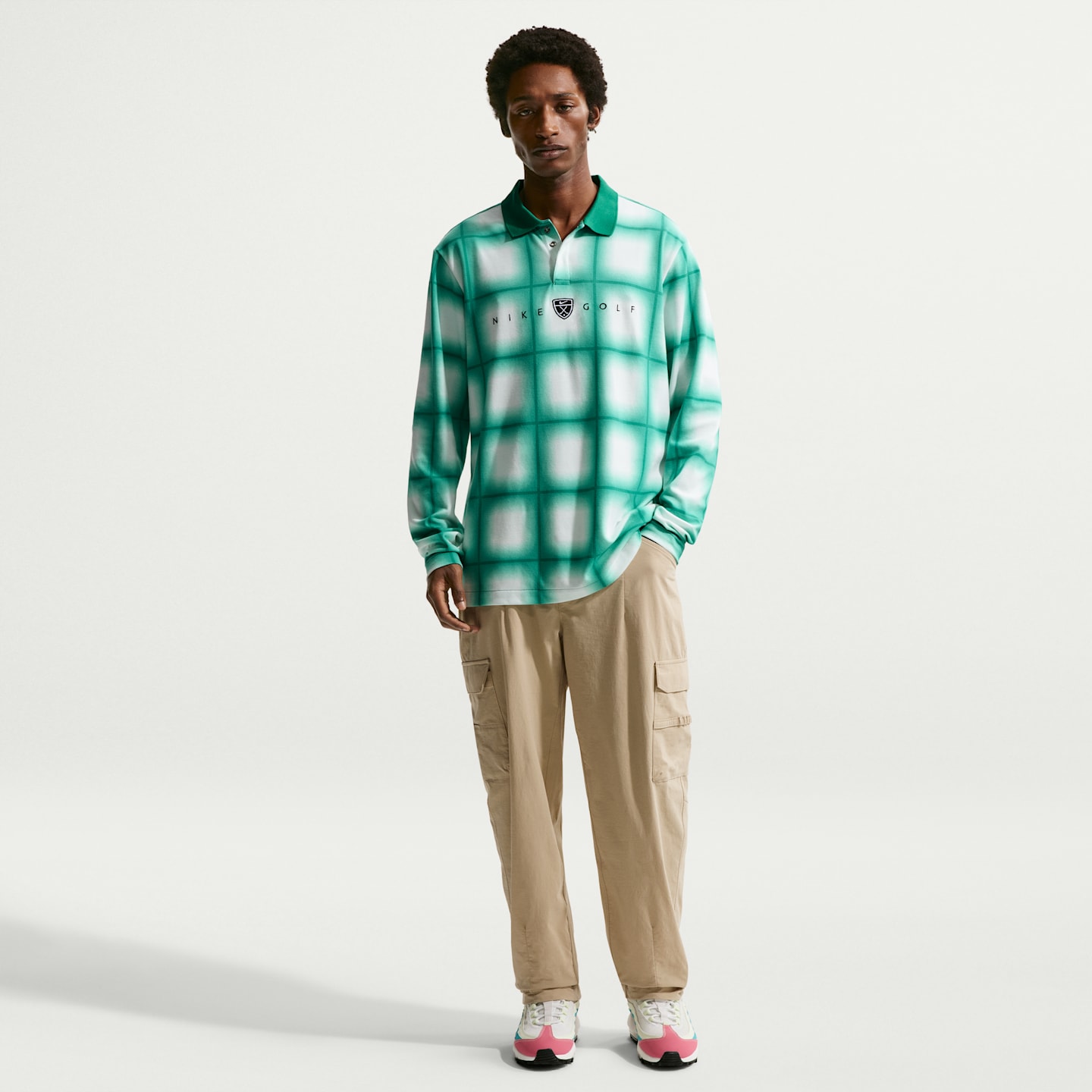 Мужское поло для гольфа Nike Fairway Fresh Dri-FIT с длинным рукавом, свободный крой, цвет: Malachite/Malachite — фото 4