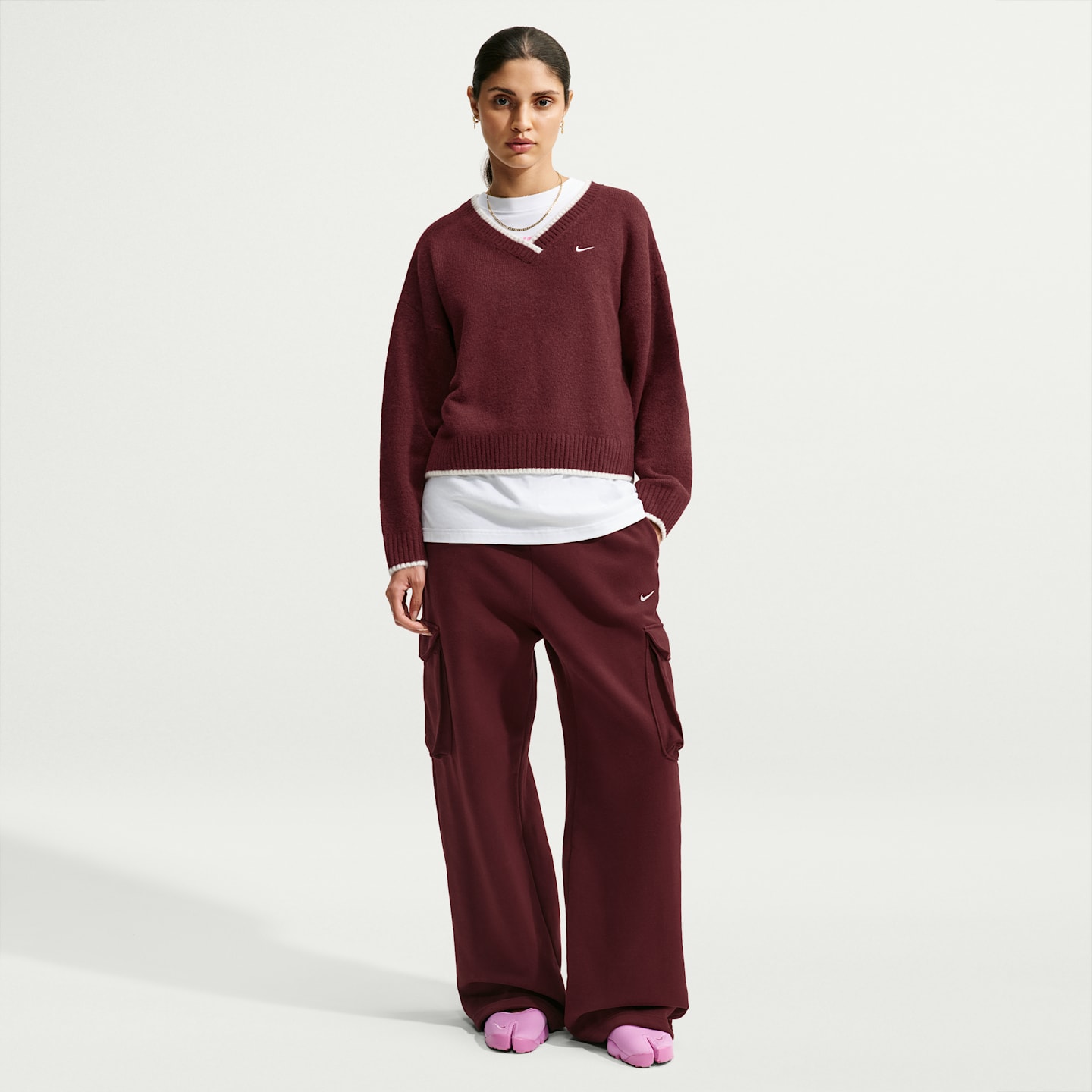 Женский свободный свитер Nike Sportswear Chill Knit с V-образным вырезом, цвет: Меланжевый / Белый — фото 4