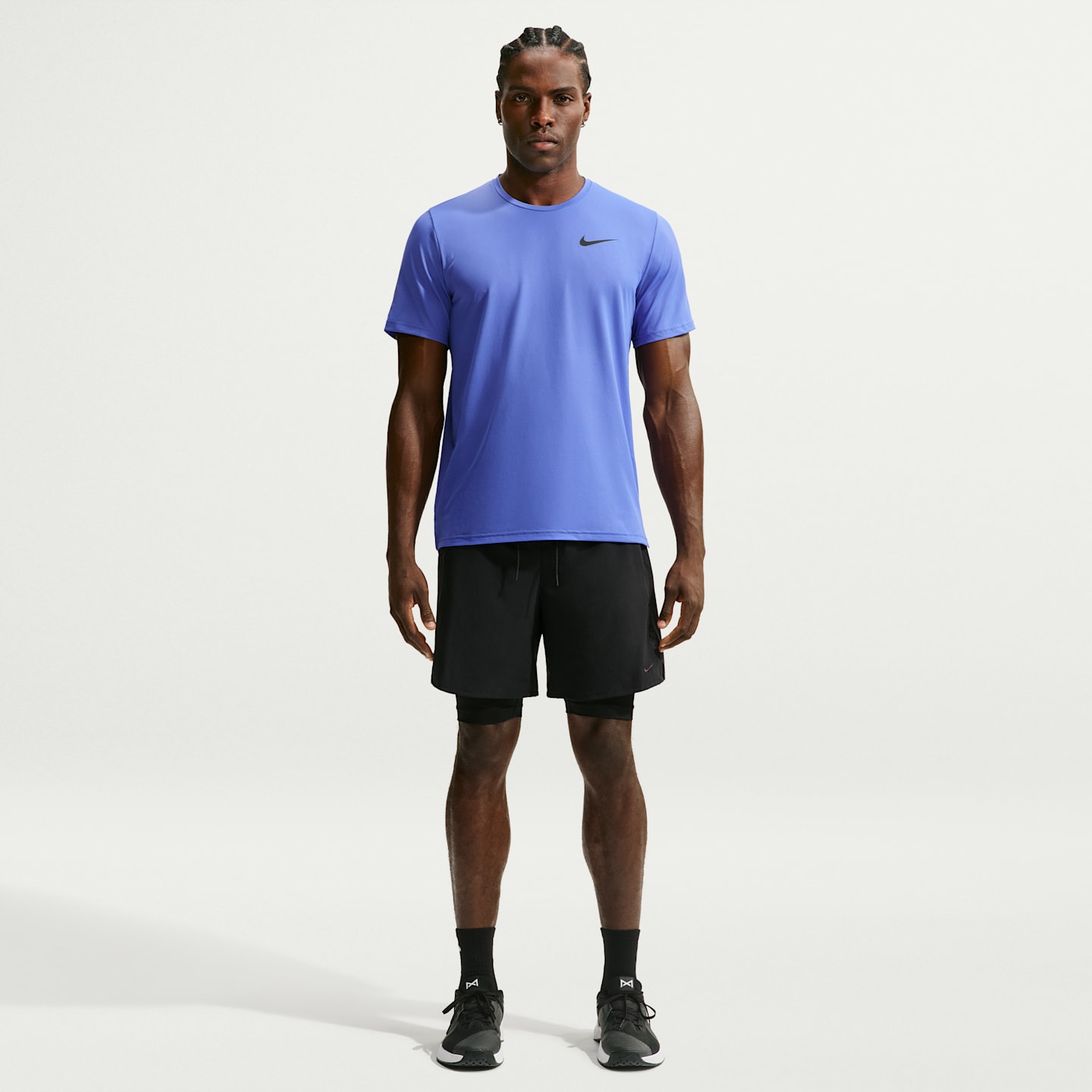 Мужской топ Nike Pro Dri-FIT Short-Sleeve, цвет: Синий / Чёрный — фото 4