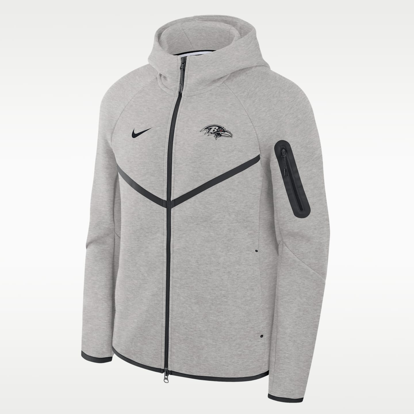 Мужская куртка Nike Baltimore Ravens Top Billing Tech Fleece Windrunner NFL Full-Zip Hooded, цвет: Серый меланжевый / Чёрный — фото 1