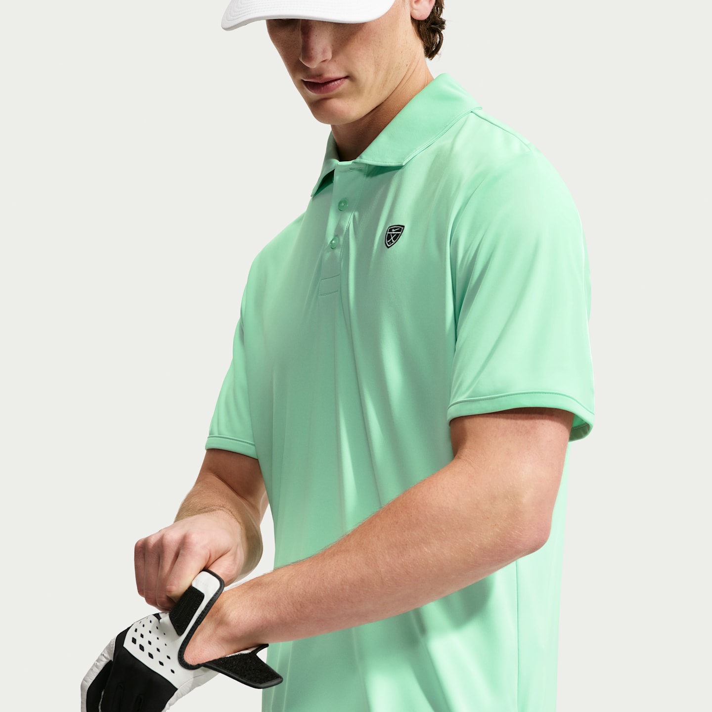 Мужское поло Nike Par Dri-FIT Chest Logo Golf Polo, цвет: Зелёный / Белый — фото 3