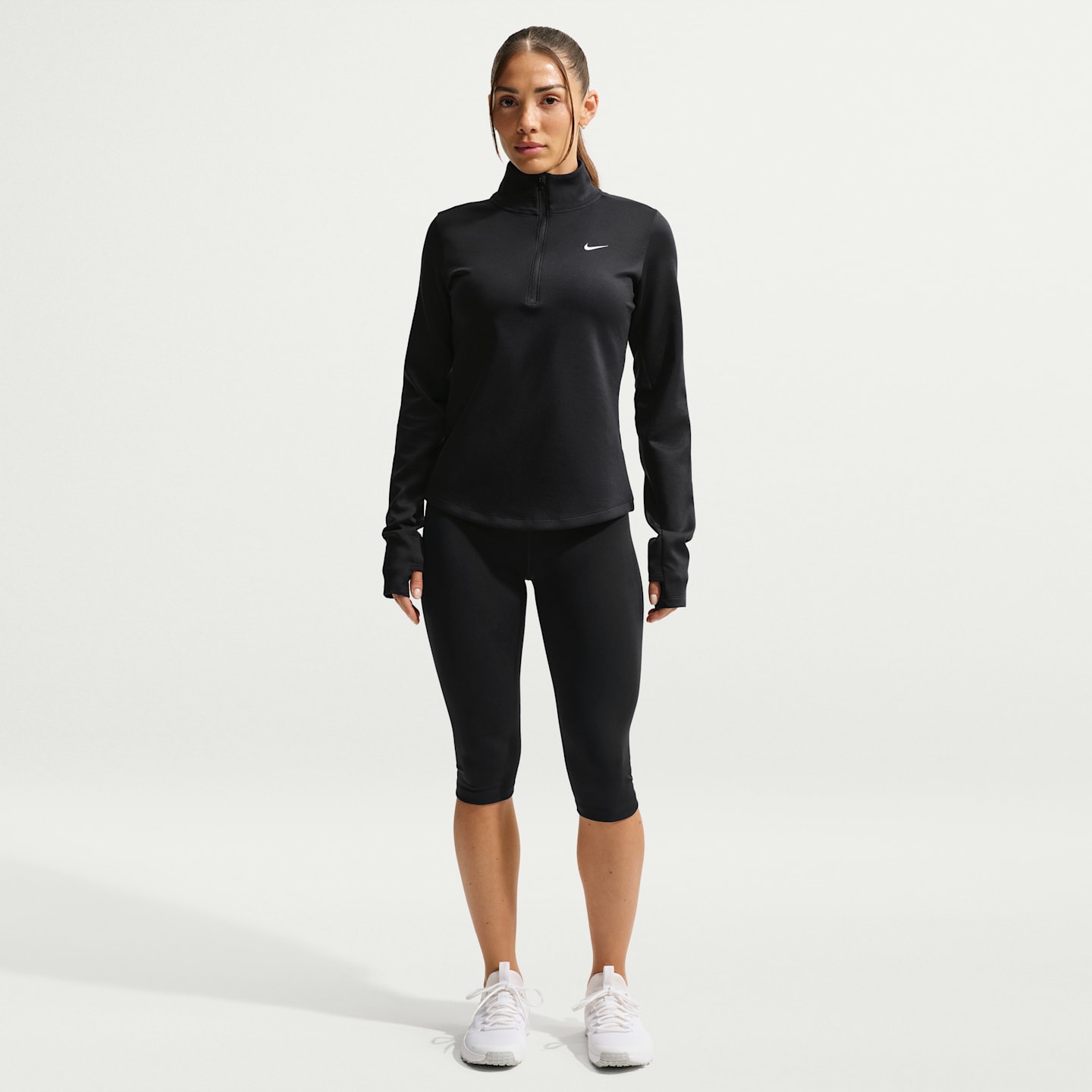 Женский промежуточный слой Nike One Therma-FIT на молнии 1/2, цвет: Чёрный / Белый — фото 4