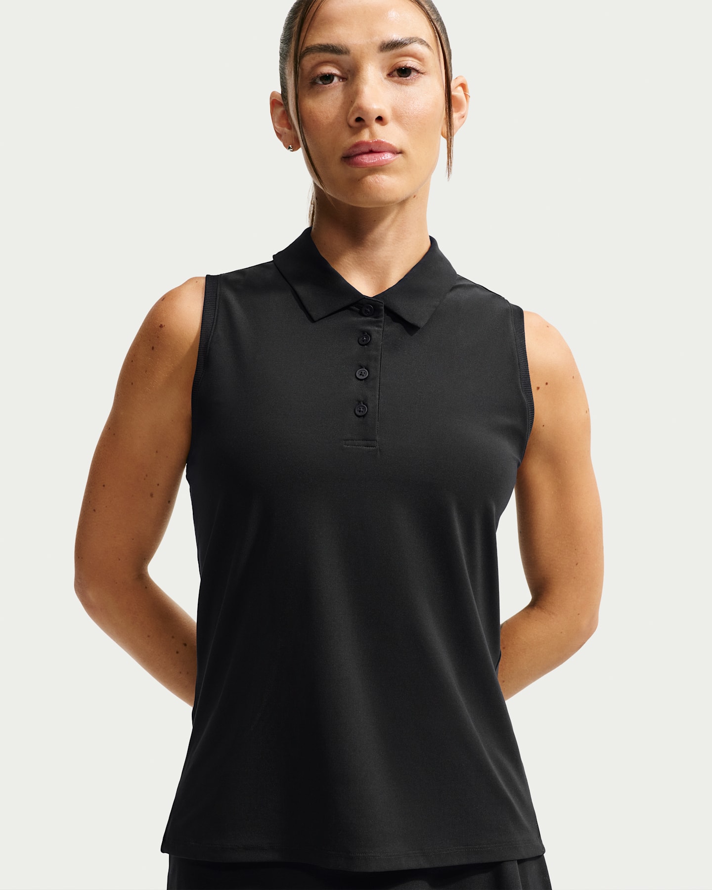 Женское поло Nike Victory Dri-FIT Sleeveless Polo, цвет: Чёрный / Белый — фото 6
