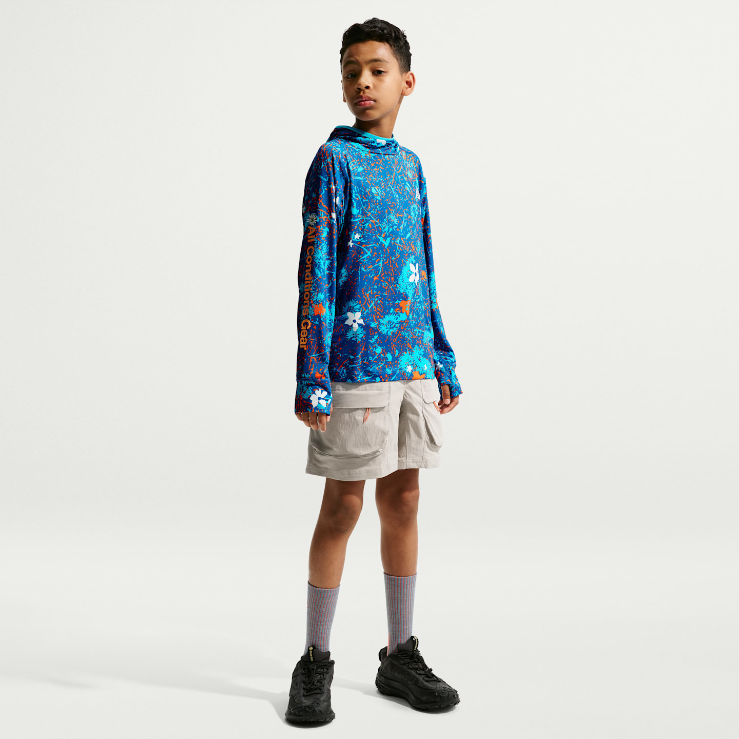 Детский топ с длинным рукавом Nike ACG с UV-защитой, цвет: Синий / Снежный белый — фото 7