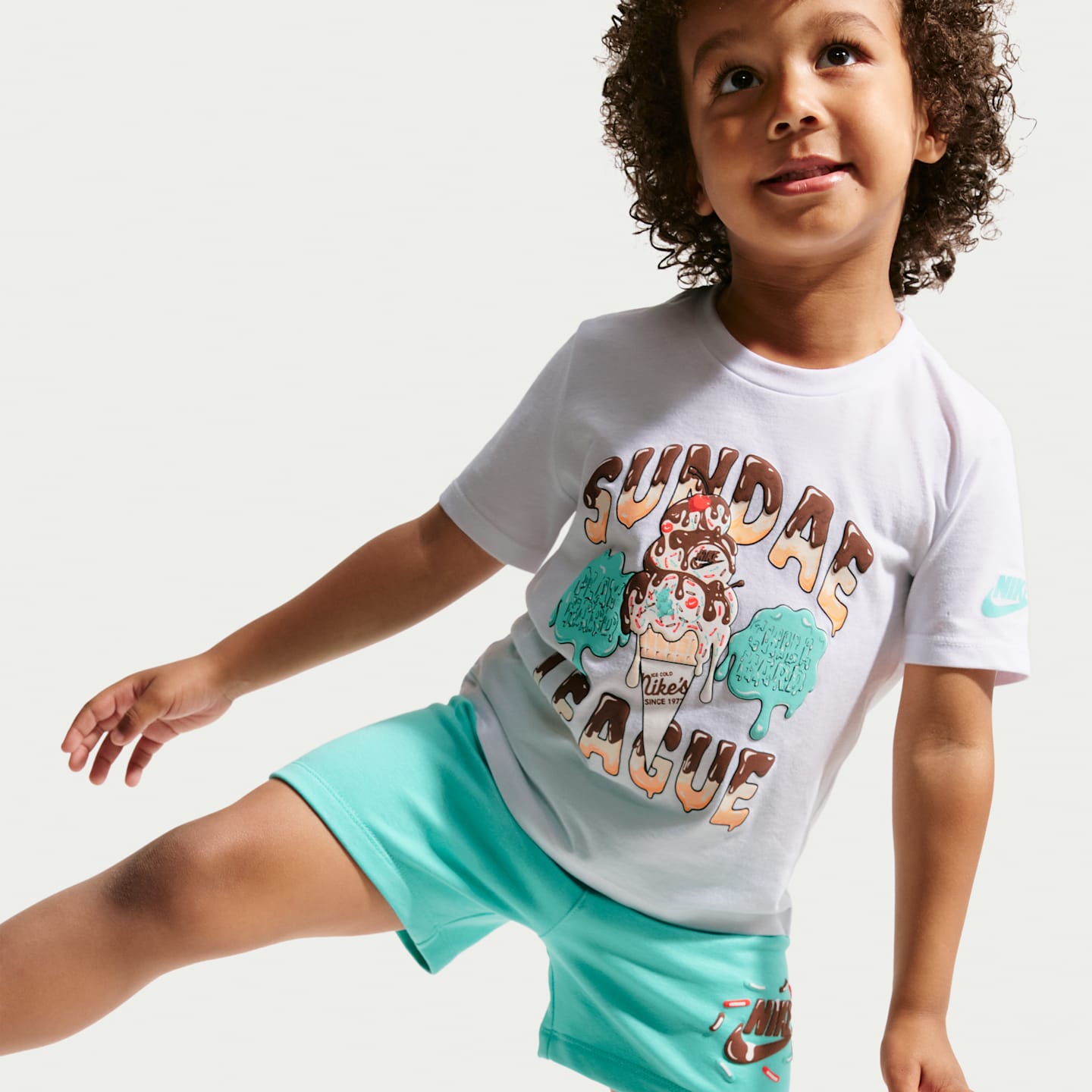 Детский комплект Nike Sportswear Sundae League 2-Piece Shorts Set, цвет: Выбеленный бирюзовый — фото 6