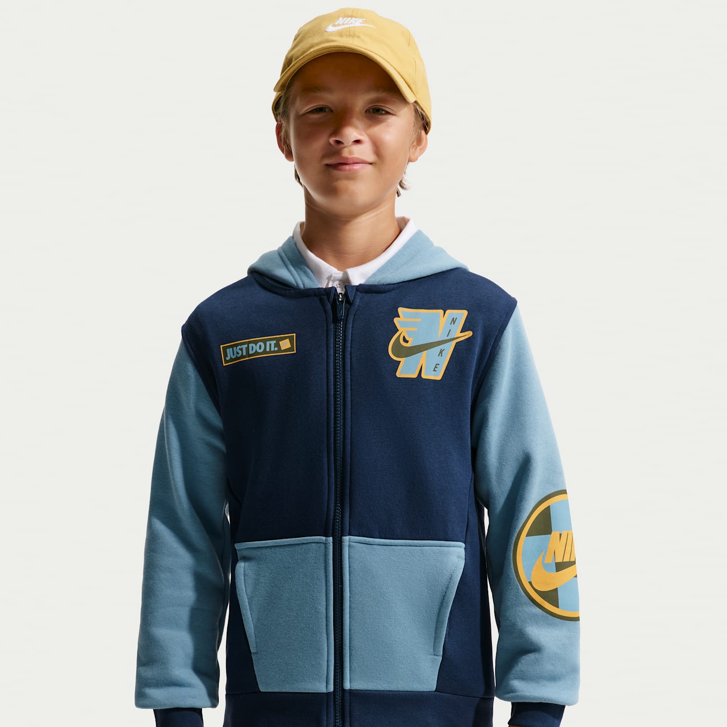 Детское флисовое худи на молнии Nike Sportswear Club, цвет: Тёмно-синий / Синий — фото 1