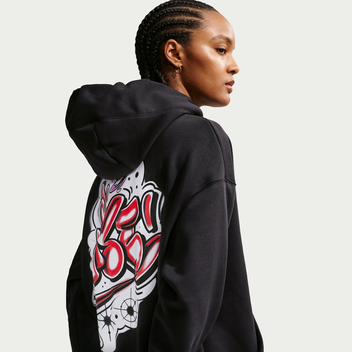 Женское худи Nike Sportswear Phoenix Fleece Oversized, цвет: Чёрный / Светлый пурпурный — фото 3