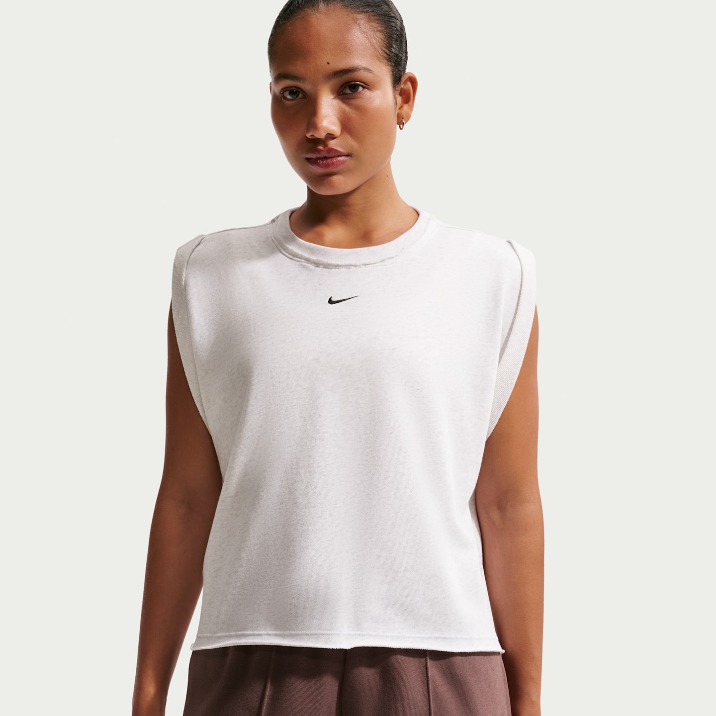 Женская майка Nike Sportswear Chill Terry оверсайз, цвет: Берёзовый меланжевый / Чёрный — фото 3