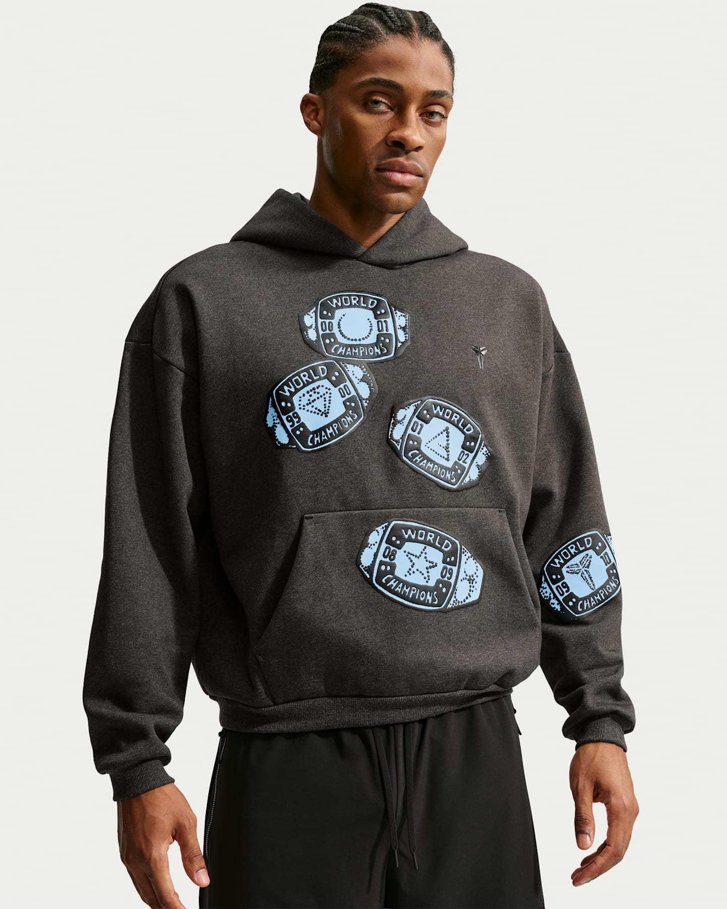 Мужское баскетбольное худи Nike Kobe Standard Issue Therma-FIT, цвет: Чёрный меланжевый / Чёрный — фото 11
