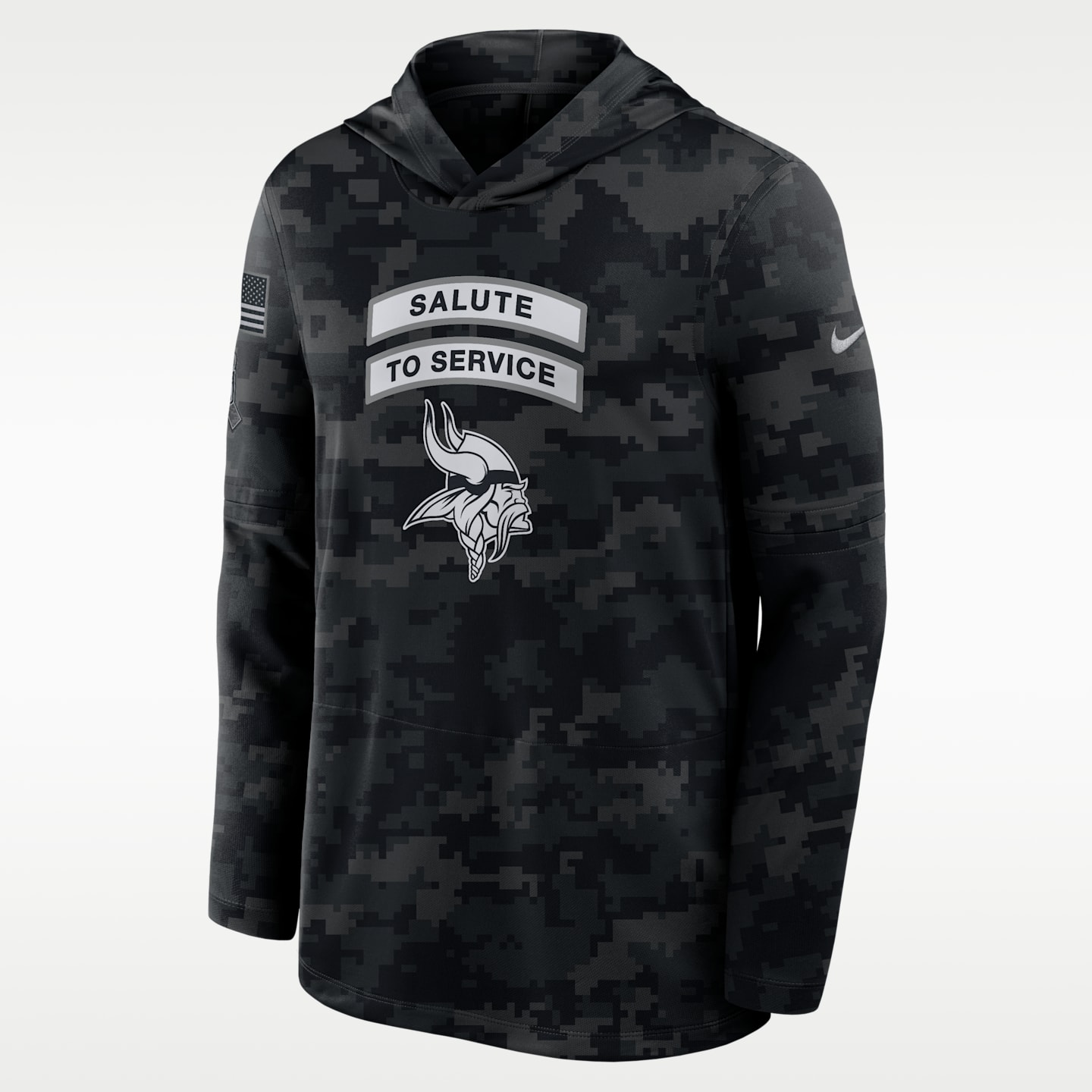 Мужской лонгслив с капюшоном Nike Dri-FIT NFL Minnesota Vikings Salute to Service Sideline, цвет: Чёрный — фото 1
