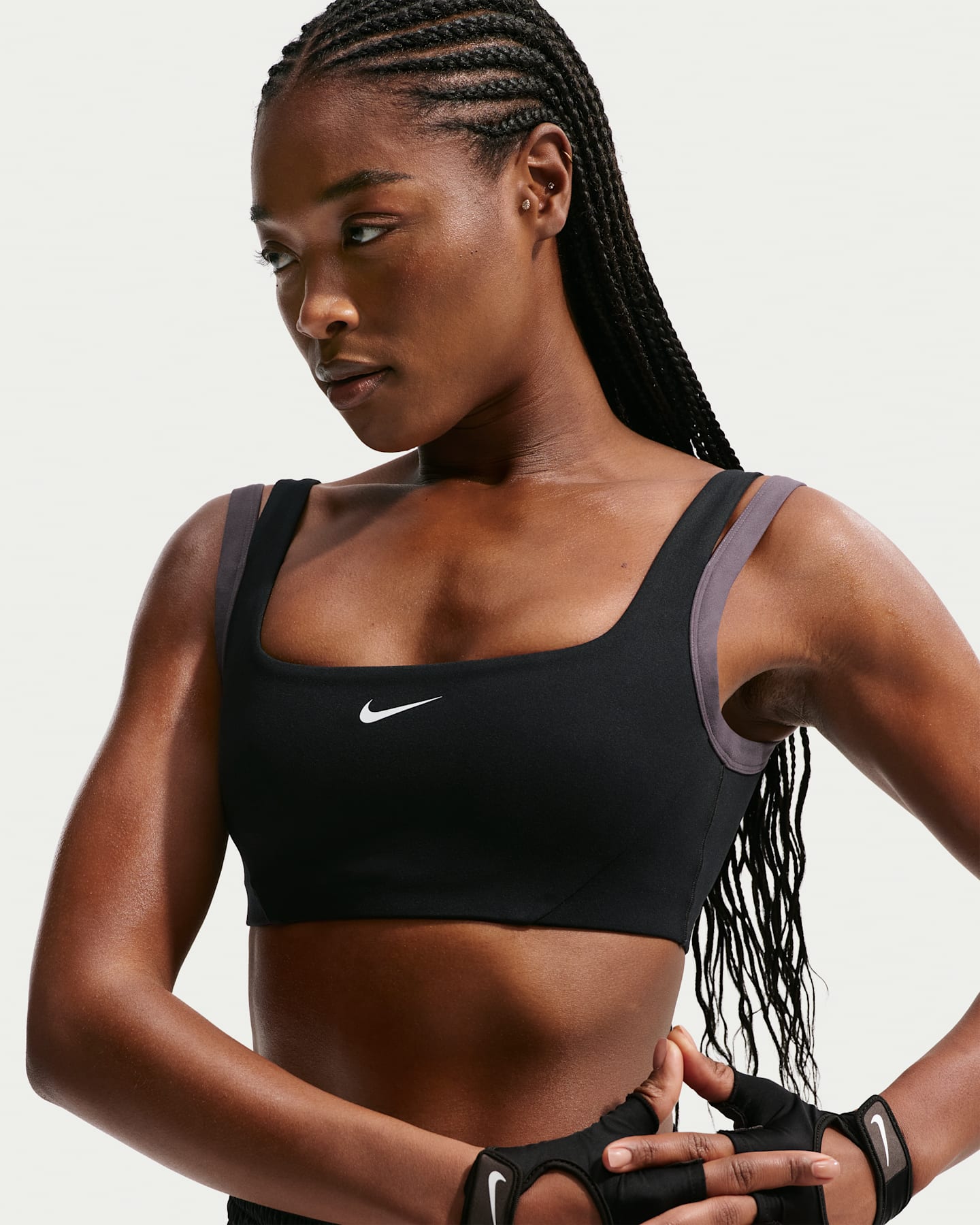 Спортивное бра One, лёгкая поддержка — Nike, цвет: Чёрный / Серый — фото 6