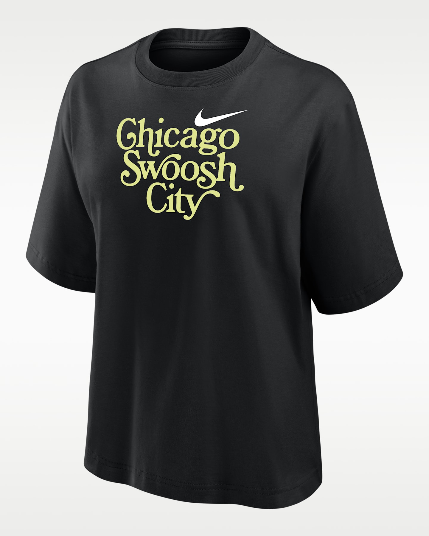 Женская футболка Nike Swoosh Cities Chicago свободного кроя с коротким рукавом, цвет: Чёрный — фото 2