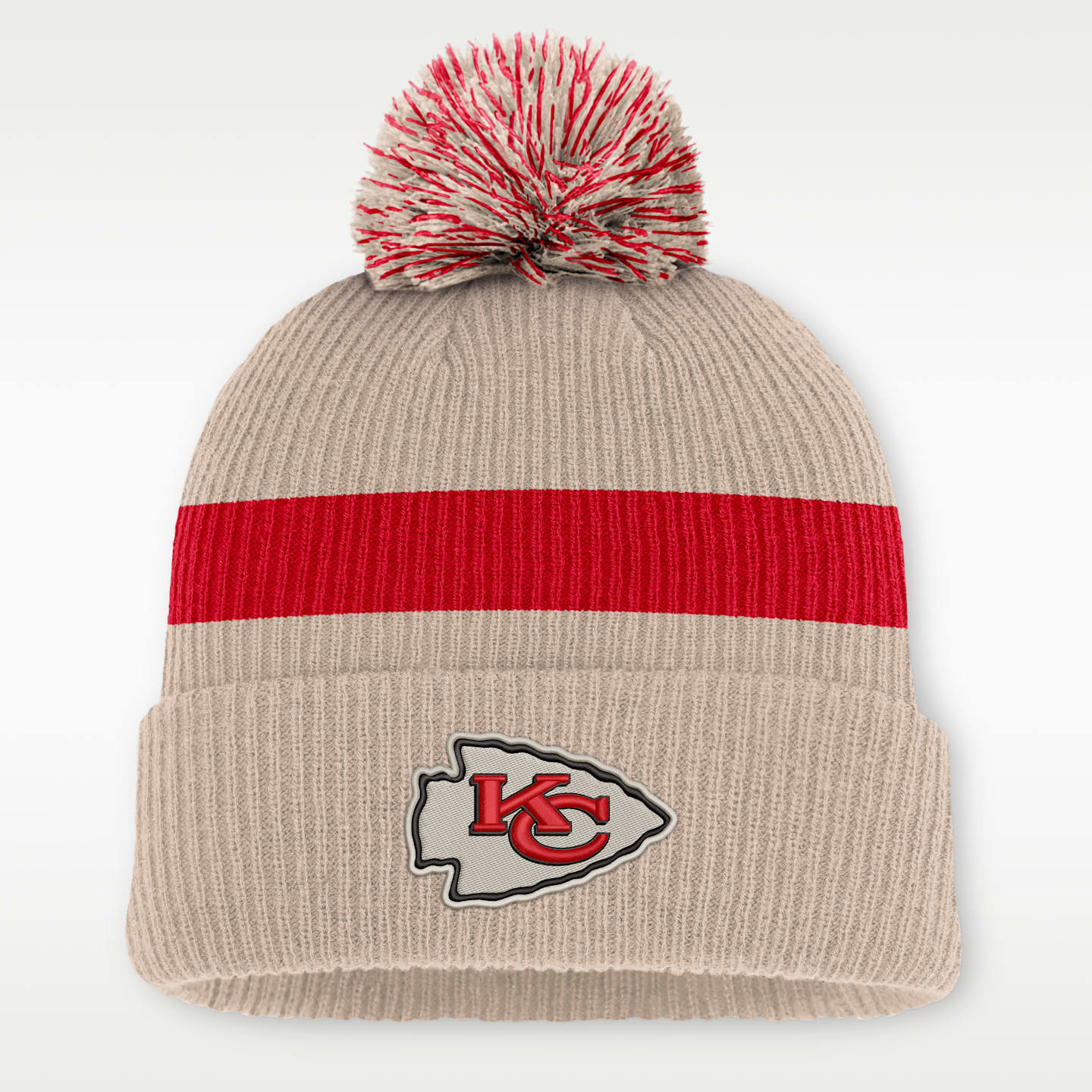 Мужская шапка-бини Nike NFL Kansas City Chiefs Rewind Peak с отворотом и помпоном, цвет: Песочный — фото 1