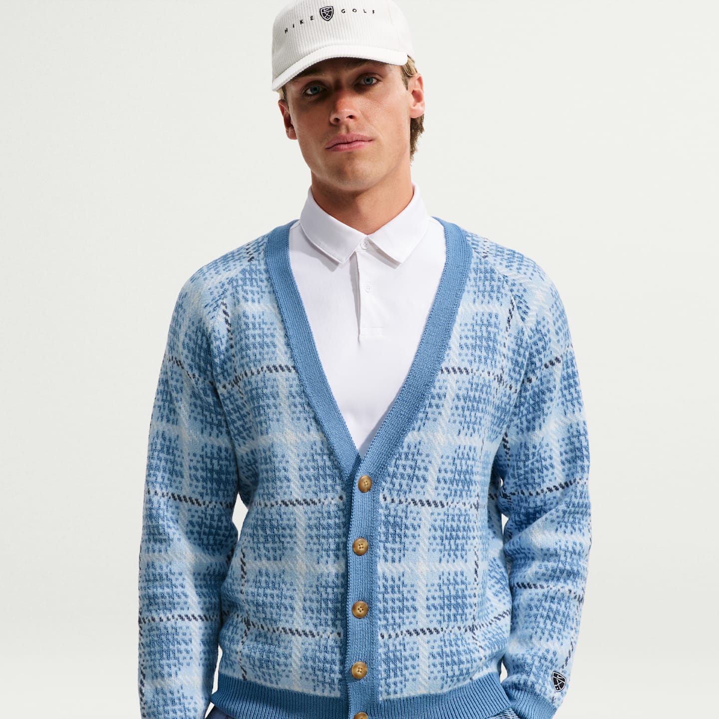 Кардиган для гольфа Nike Tartan свободного кроя, цвет: Синий — фото 1