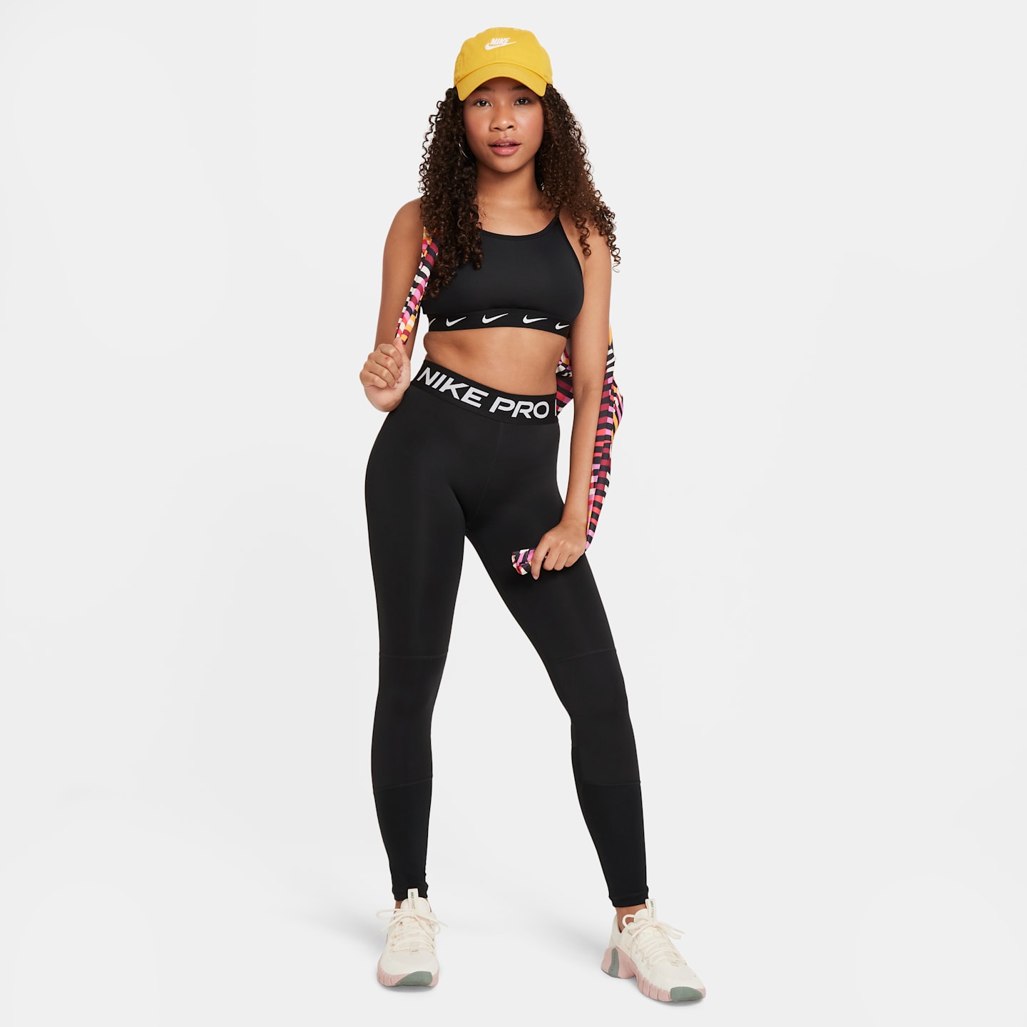 Леггинсы Nike Pro Dri-FIT для девочек, цвет: Чёрный / Белый — фото 6