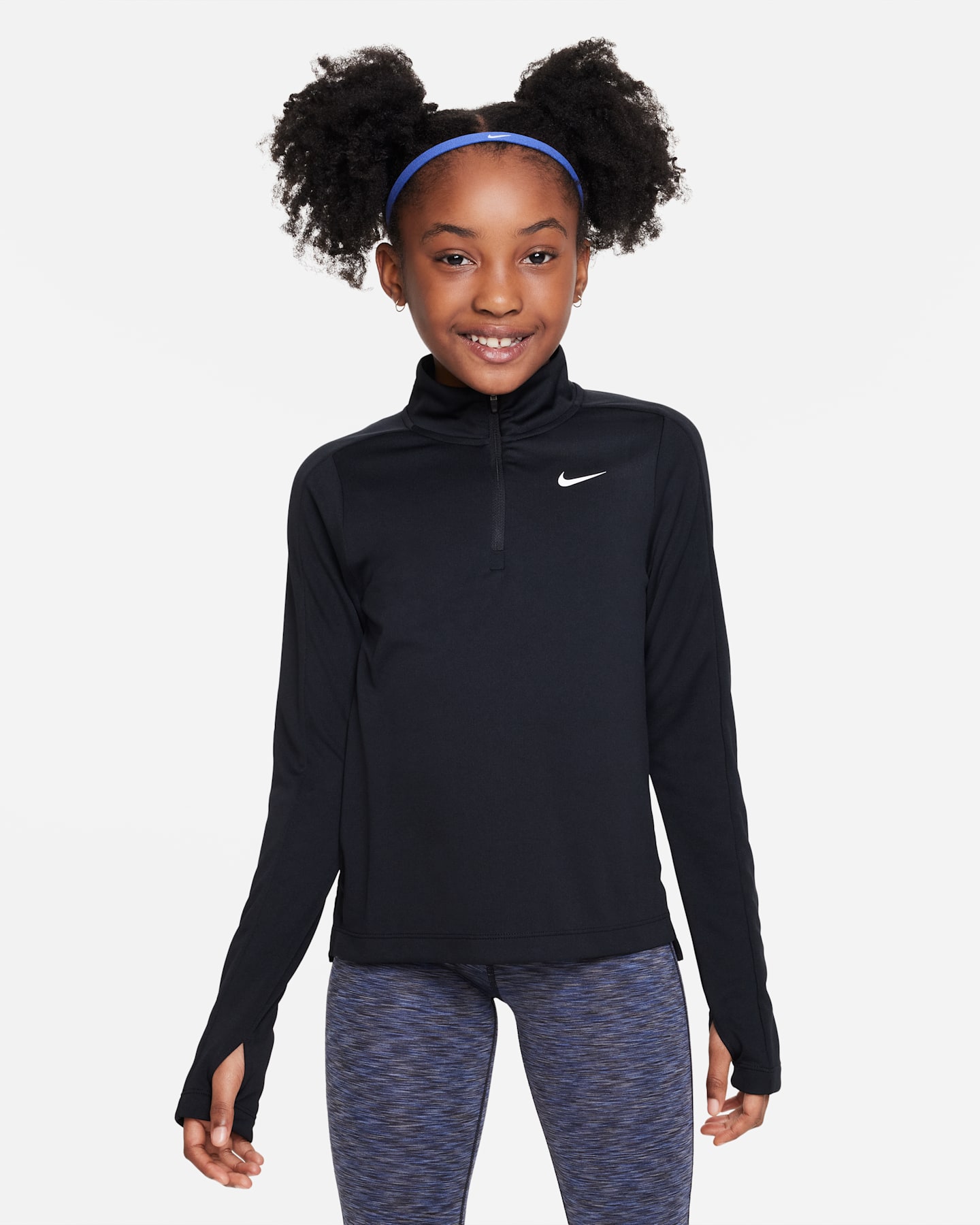 Детский топ для девочек Nike Dri-FIT с длинным рукавом на молнии 1/4, цвет: Чёрный / Белый — фото 8