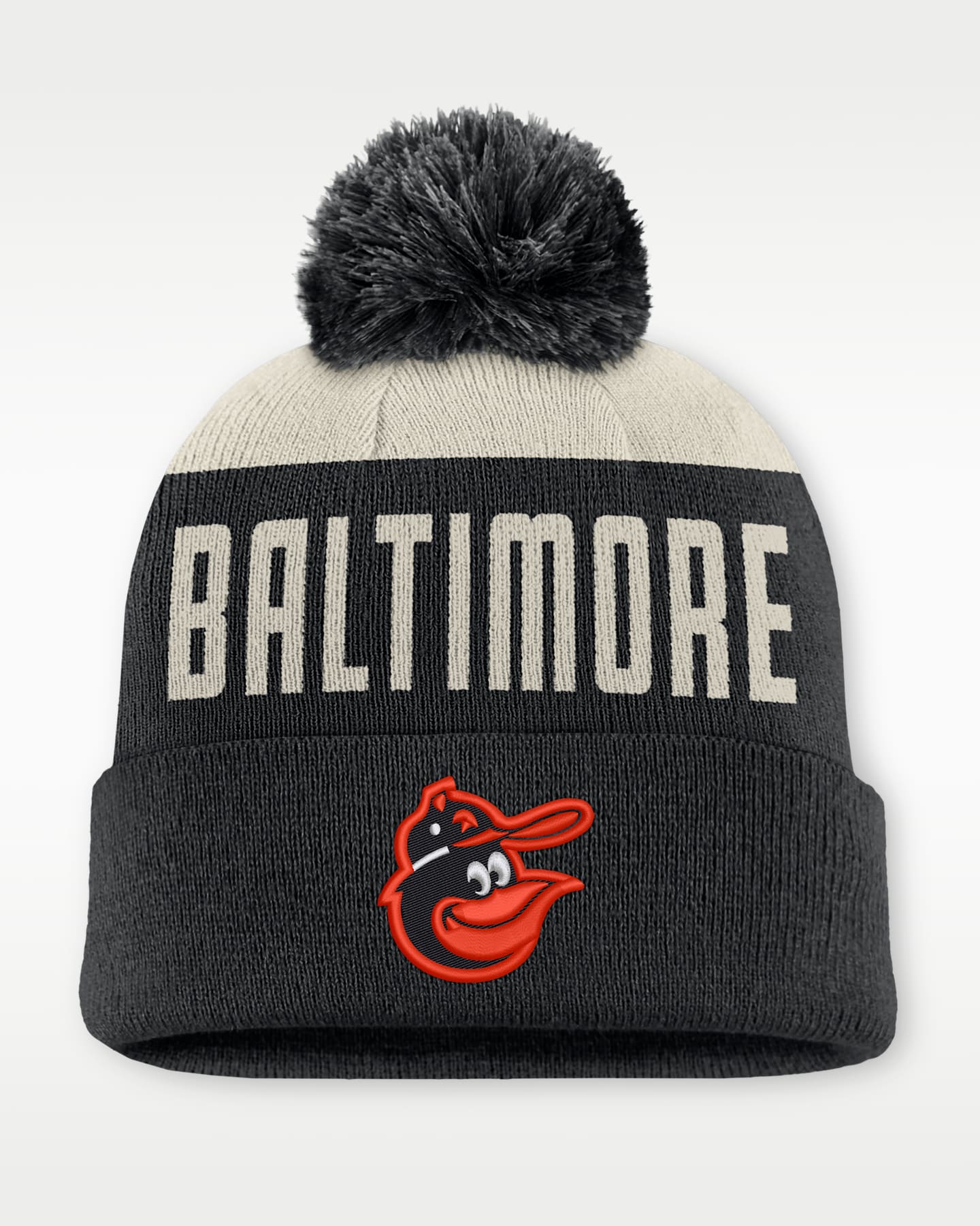 Мужская шапка Nike Baltimore Orioles Cooperstown Peak MLB Cuffed Pom Beanie, цвет: Белый / Чёрный — фото 2