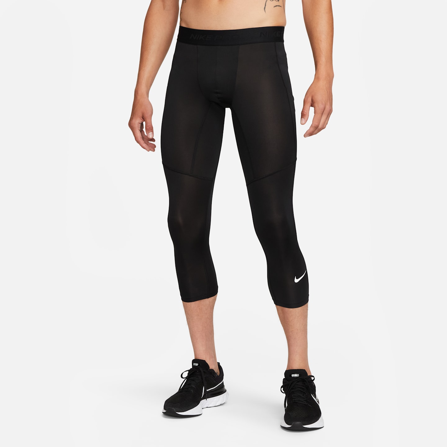 Мужские тайтсы для фитнеса Nike Pro Dri-FIT длиной 3/4, цвет: Чёрный / Белый — фото 1