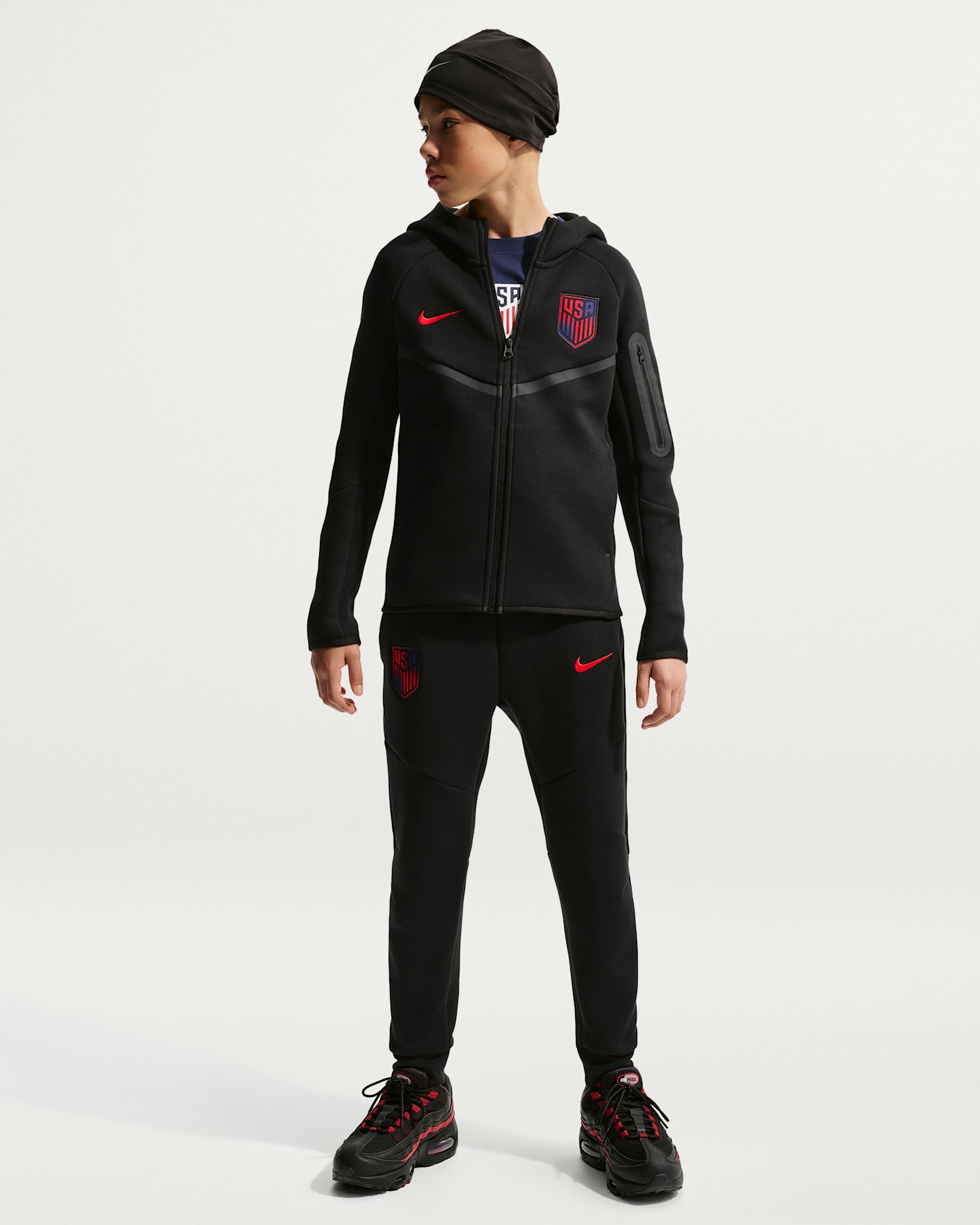 Детские футбольные брюки Nike Usmnt Tech Fleece, цвет: Чёрный / Красный — фото 6