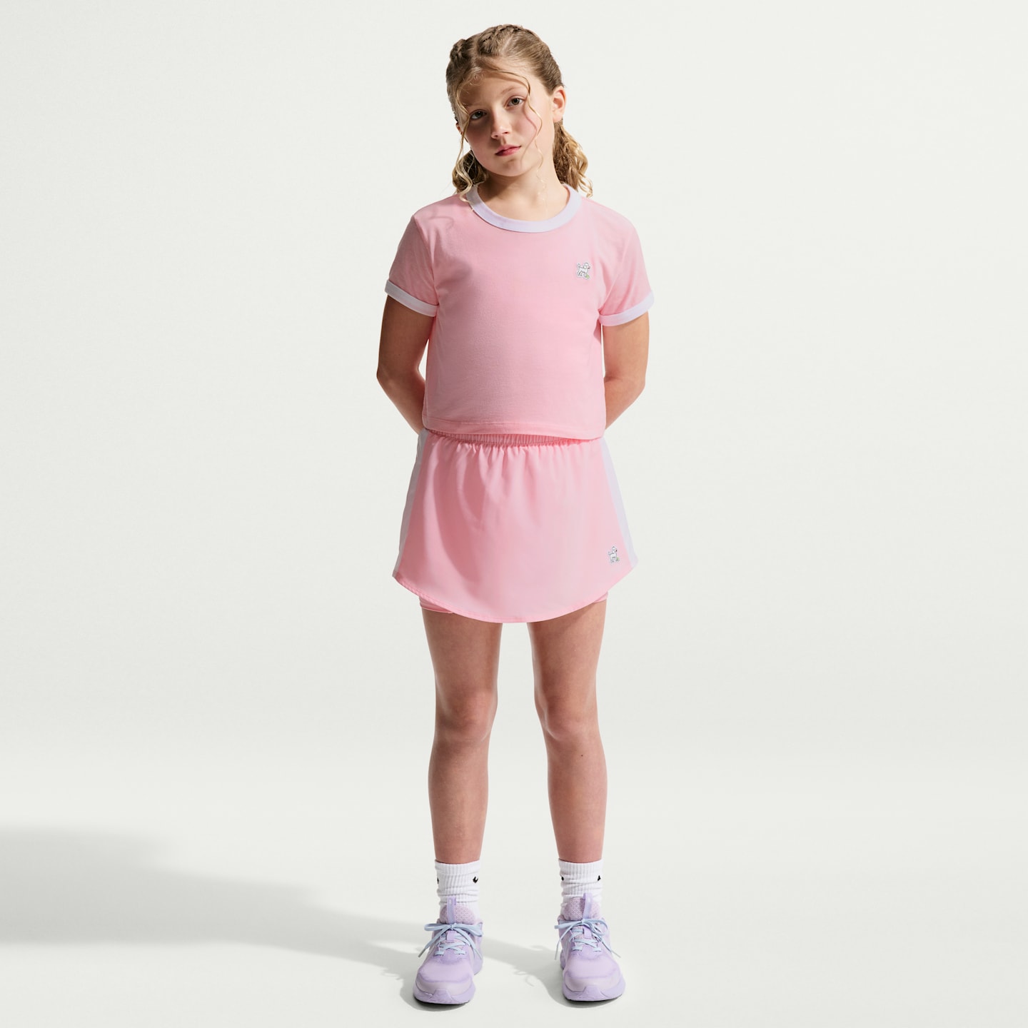 Детская юбка-шорты Nike One Dri-FIT с высокой талией, цвет: Розовый / Белый — фото 1