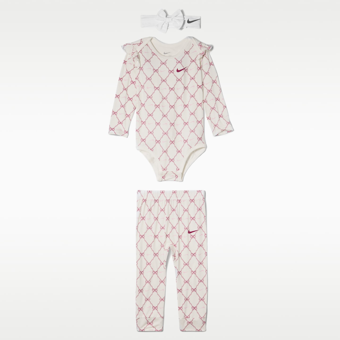 Детские комплекты Nike Ready, Set, Grow! Baby (6-12M) 3-Piece Set, цвет: Молочный / Свекольный — фото 1