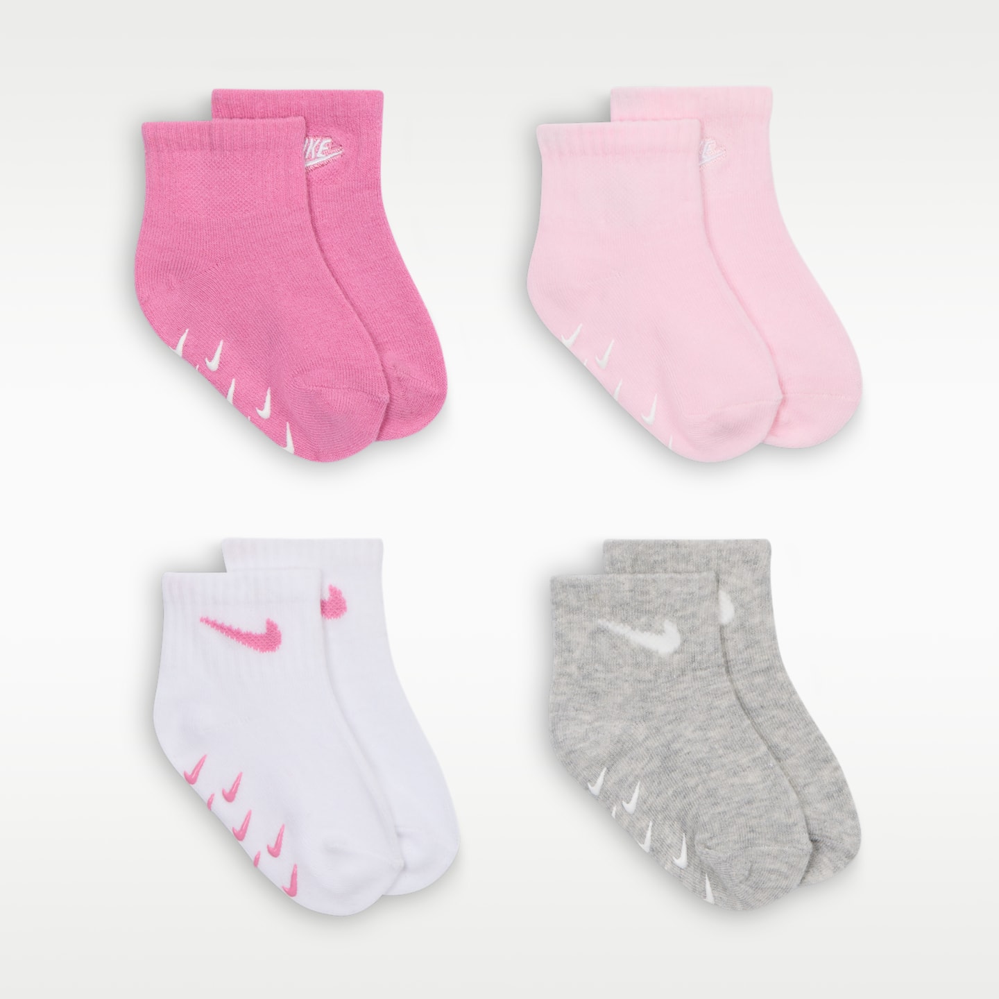 Нескользящие носки для малышей Nike Logo, 4 пары, цвет: Фламинго — фото 2