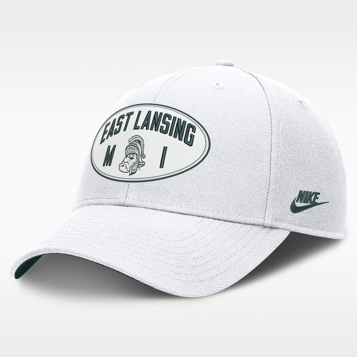 Мужская кепка A-Frame Nike Dri-FIT College Michigan State Legacy Letter & Location Rise, цвет: Белый / Зелёный — фото 1
