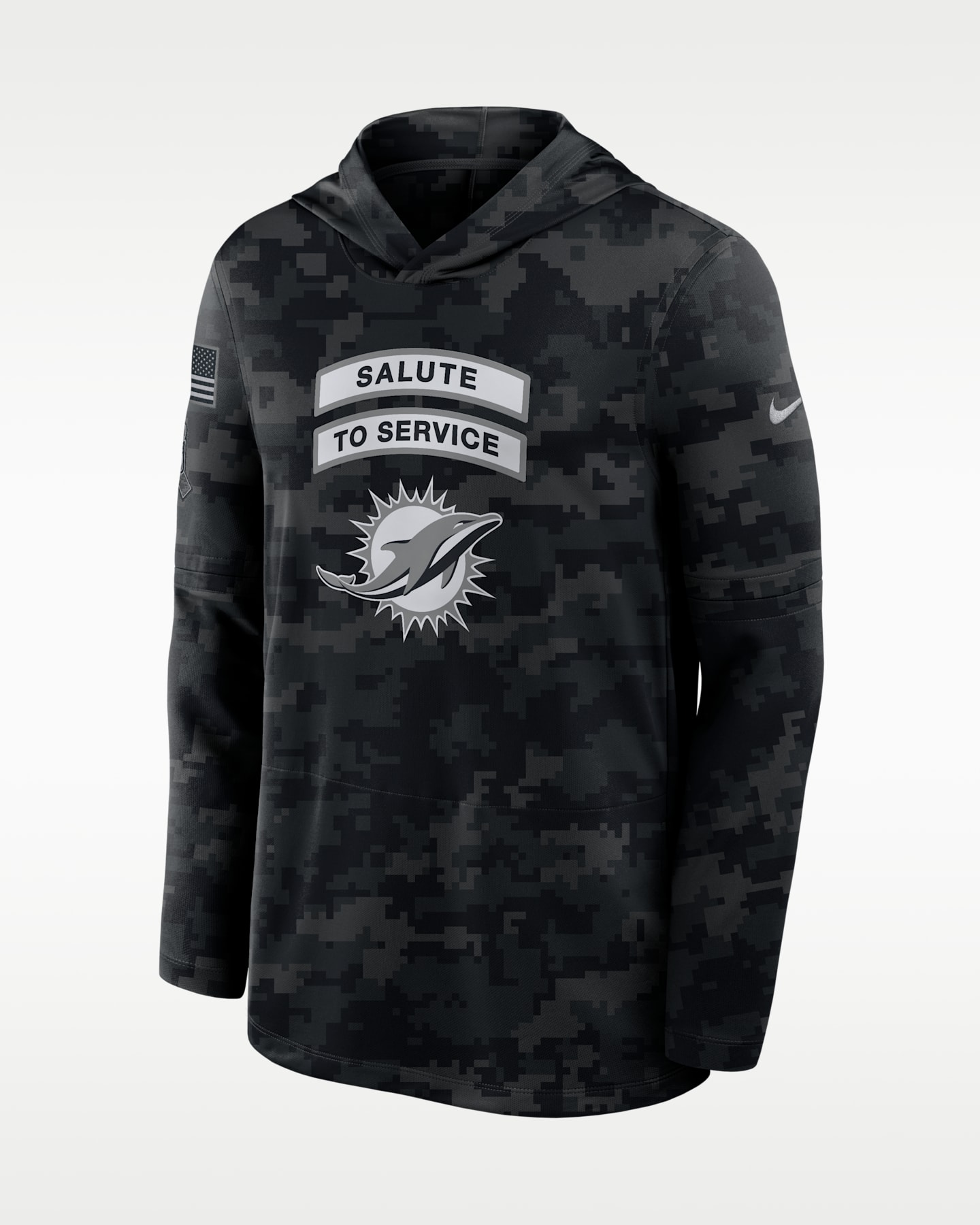 Мужской лонгслив с капюшоном Nike Dri-FIT NFL Miami Dolphins Salute to Service, цвет: Чёрный — фото 3