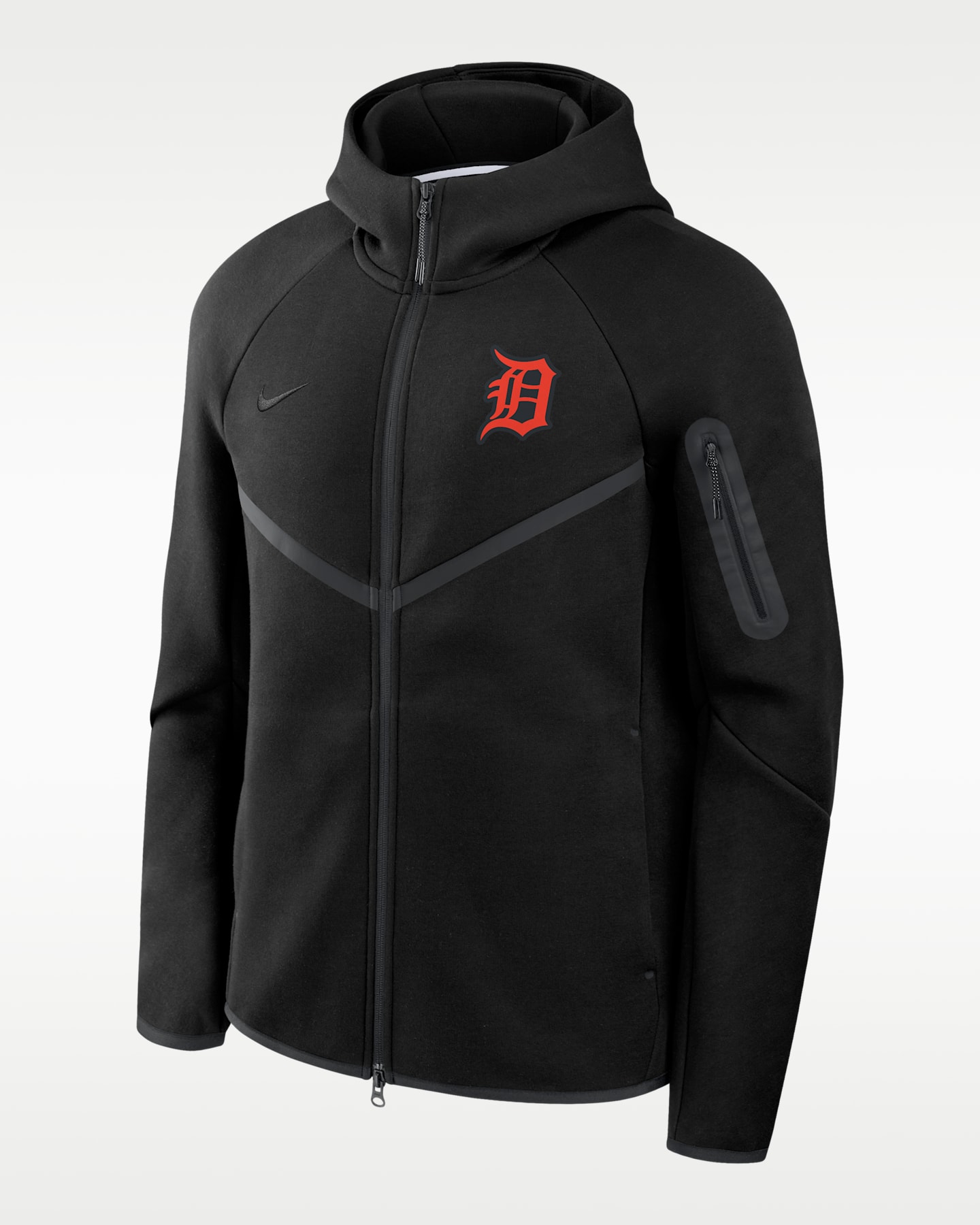 Мужская куртка с капюшоном на молнии Nike Detroit Tigers Tech Fleece Windrunner MLB, цвет: Чёрный — фото 3
