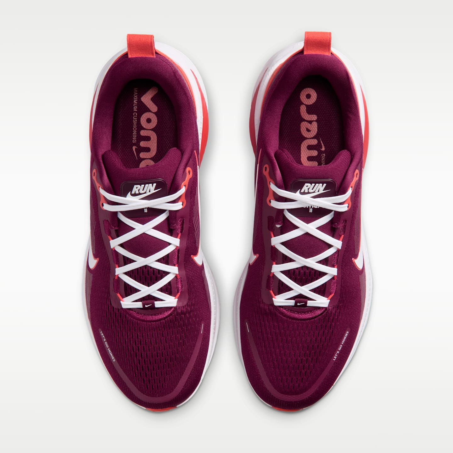 Мужские кроссовки Nike College Vomero 18 (Virginia Tech) Road Running, цвет: Тёмно-бордовый / Оранжевый — фото 4