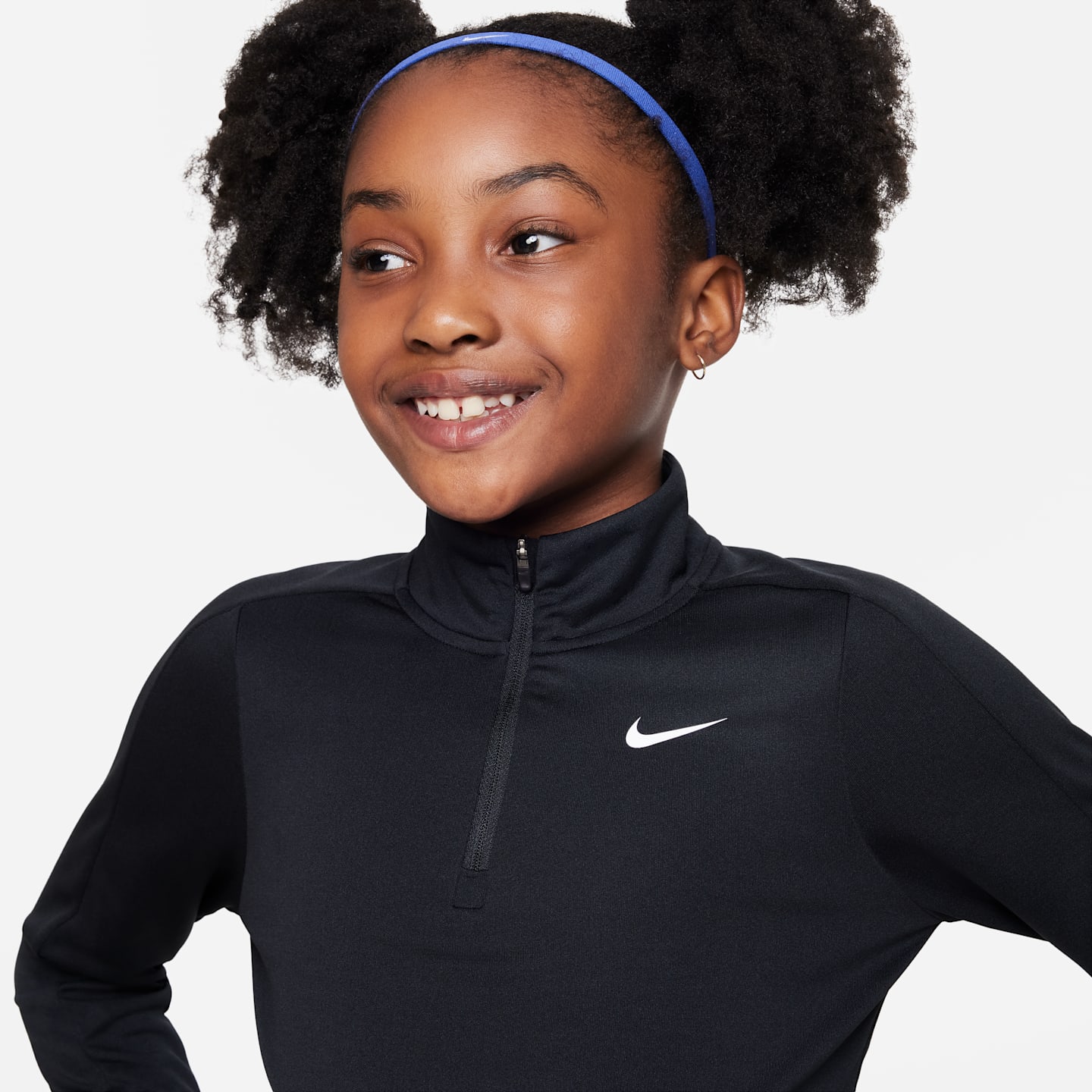 Детский топ для девочек Nike Dri-FIT с длинным рукавом на молнии 1/4, цвет: Чёрный / Белый — фото 3