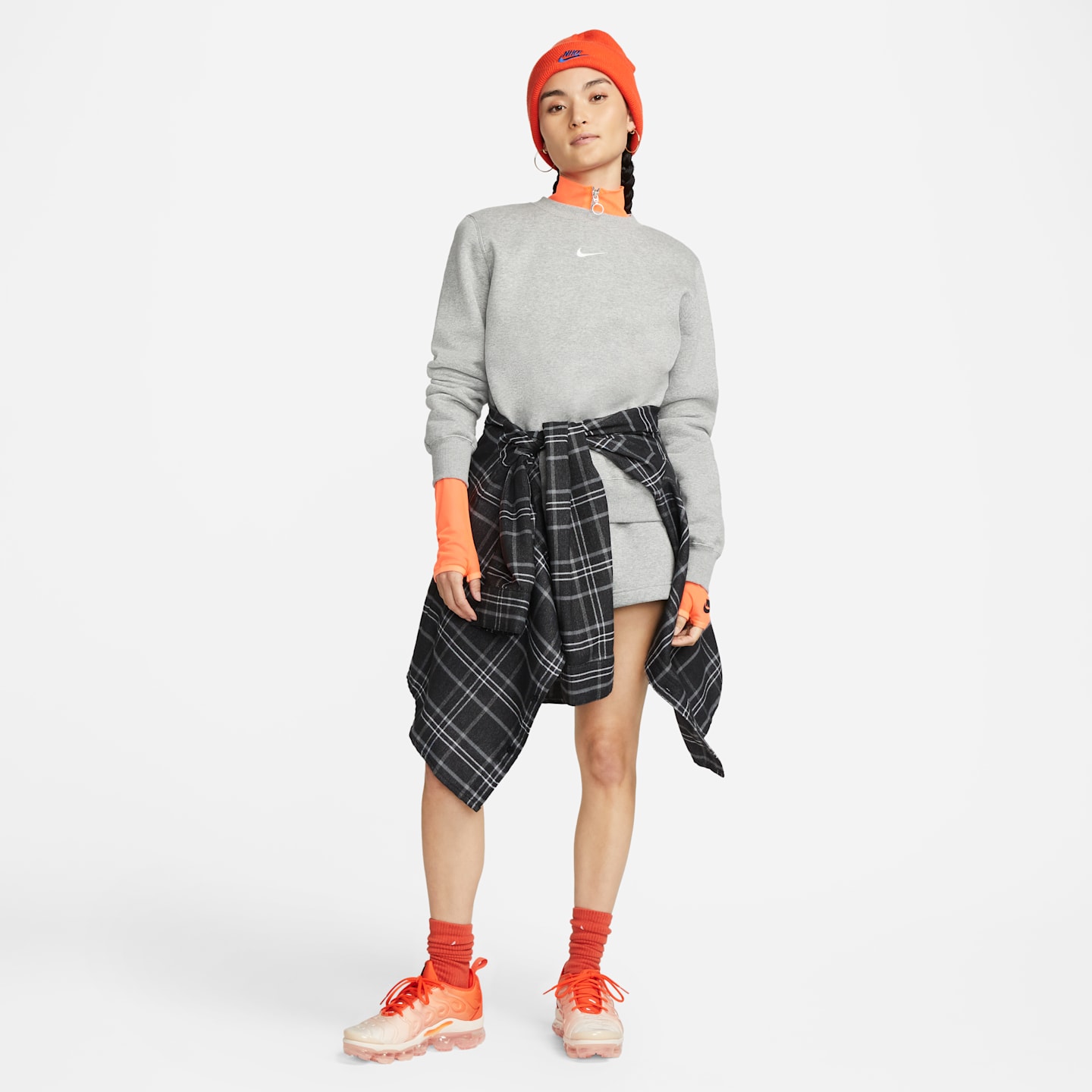 Женская толстовка Nike Sportswear Phoenix Fleece Crew-Neck, цвет: Серый меланжевый / Молочный — фото 7