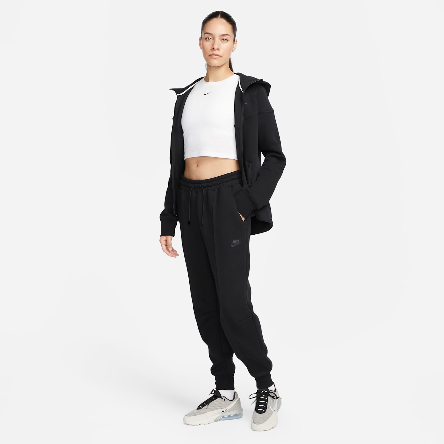 Женские джоггеры Nike Sportswear Tech Fleece со средней посадкой, большие размеры, цвет: Чёрный — фото 10
