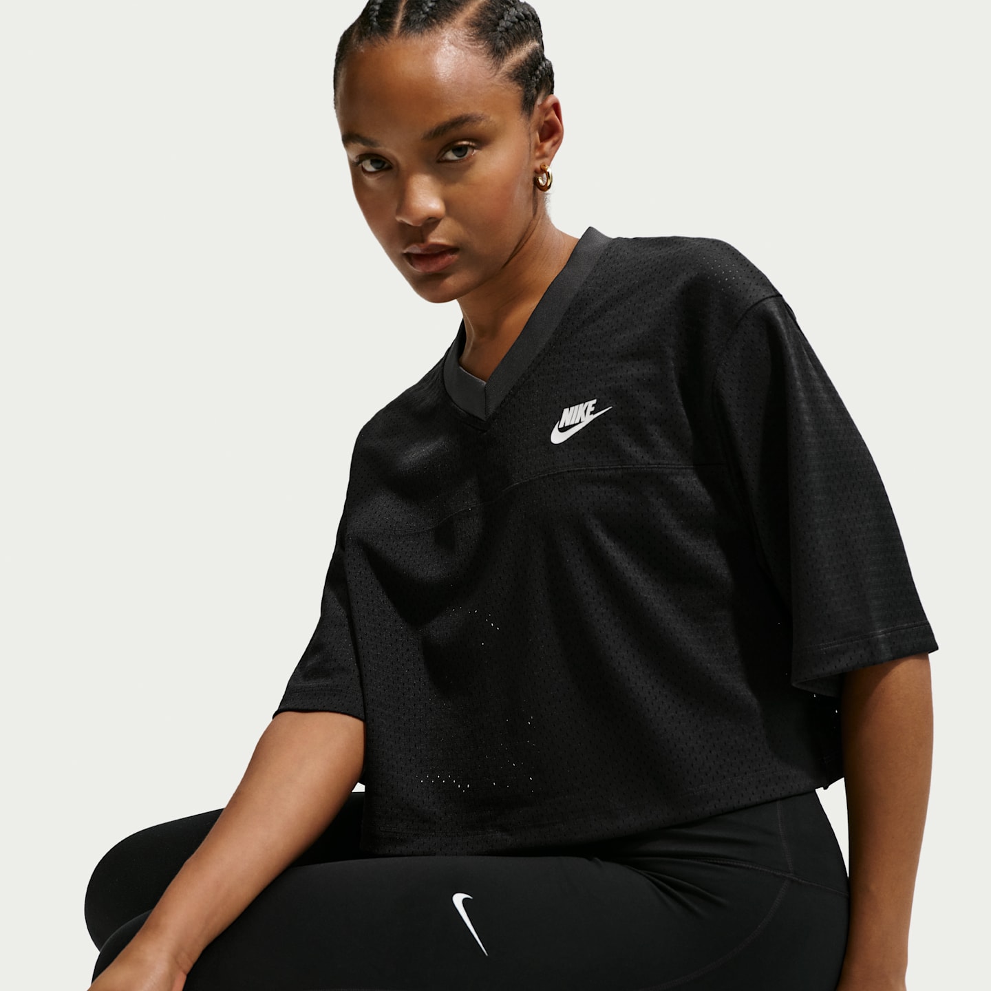 Женский топ Nike Sportswear Oversized Heritage Cropped Mesh Jersey, цвет: Чёрный / Антрацитовый — фото 3