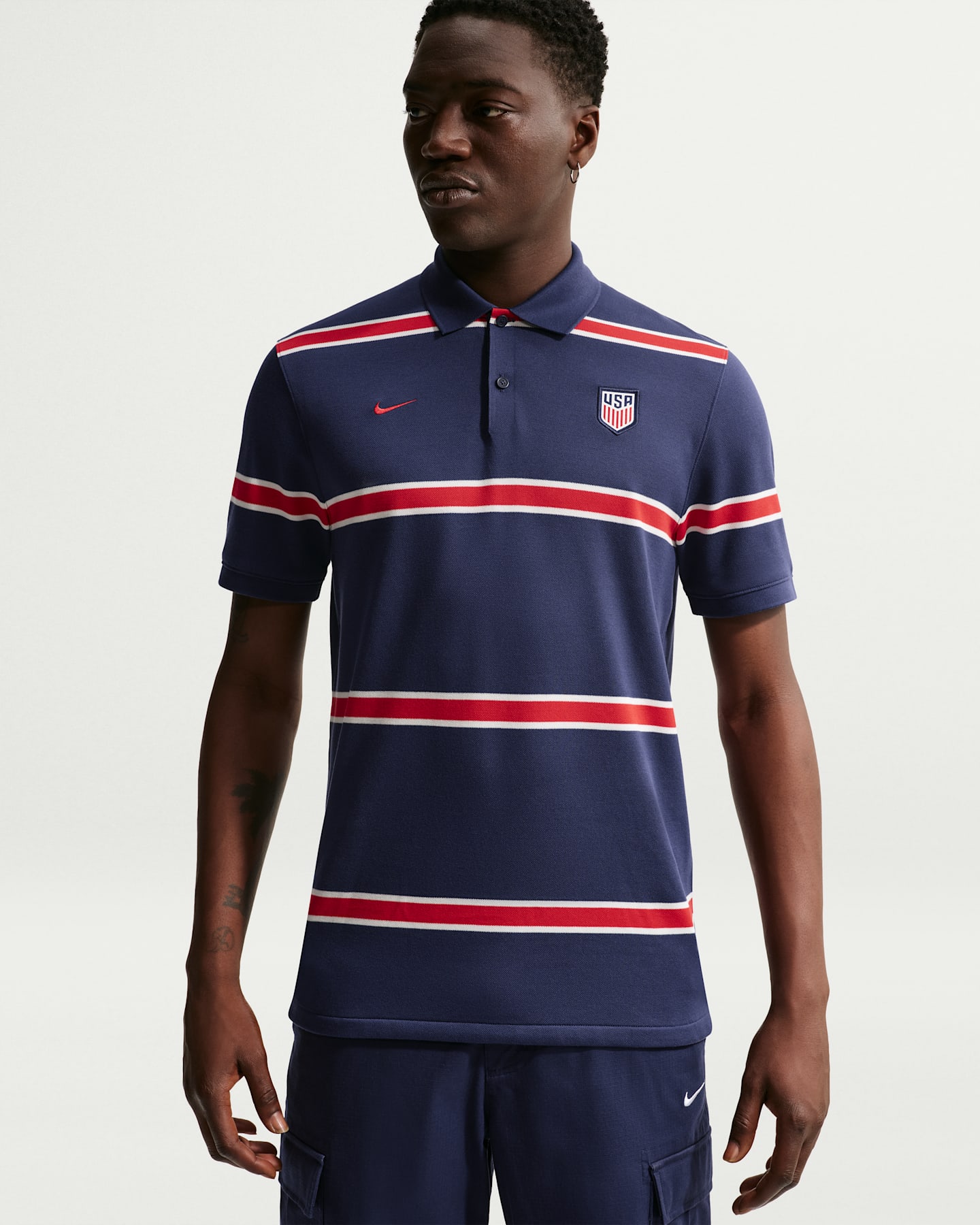 Мужские поло Usmnt The Nike Polo Dri-FIT Soccer Polo, цвет: Тёмно-синий / Молочный — фото 6