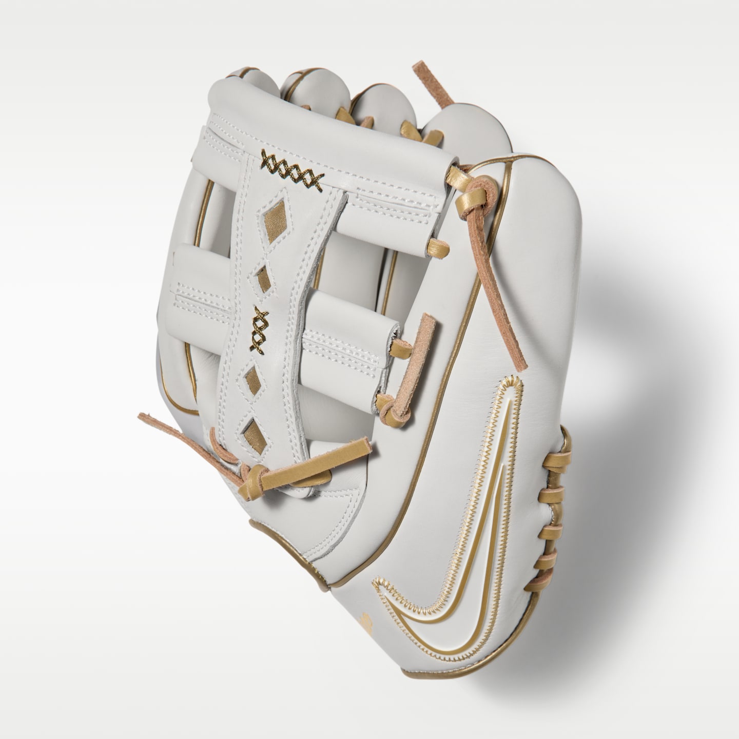 Женские перчатки Nike Vapor Elite Fastpitch Softball Infield (Right-Hand Throw), цвет: Белый / Металлик золотой — фото 2