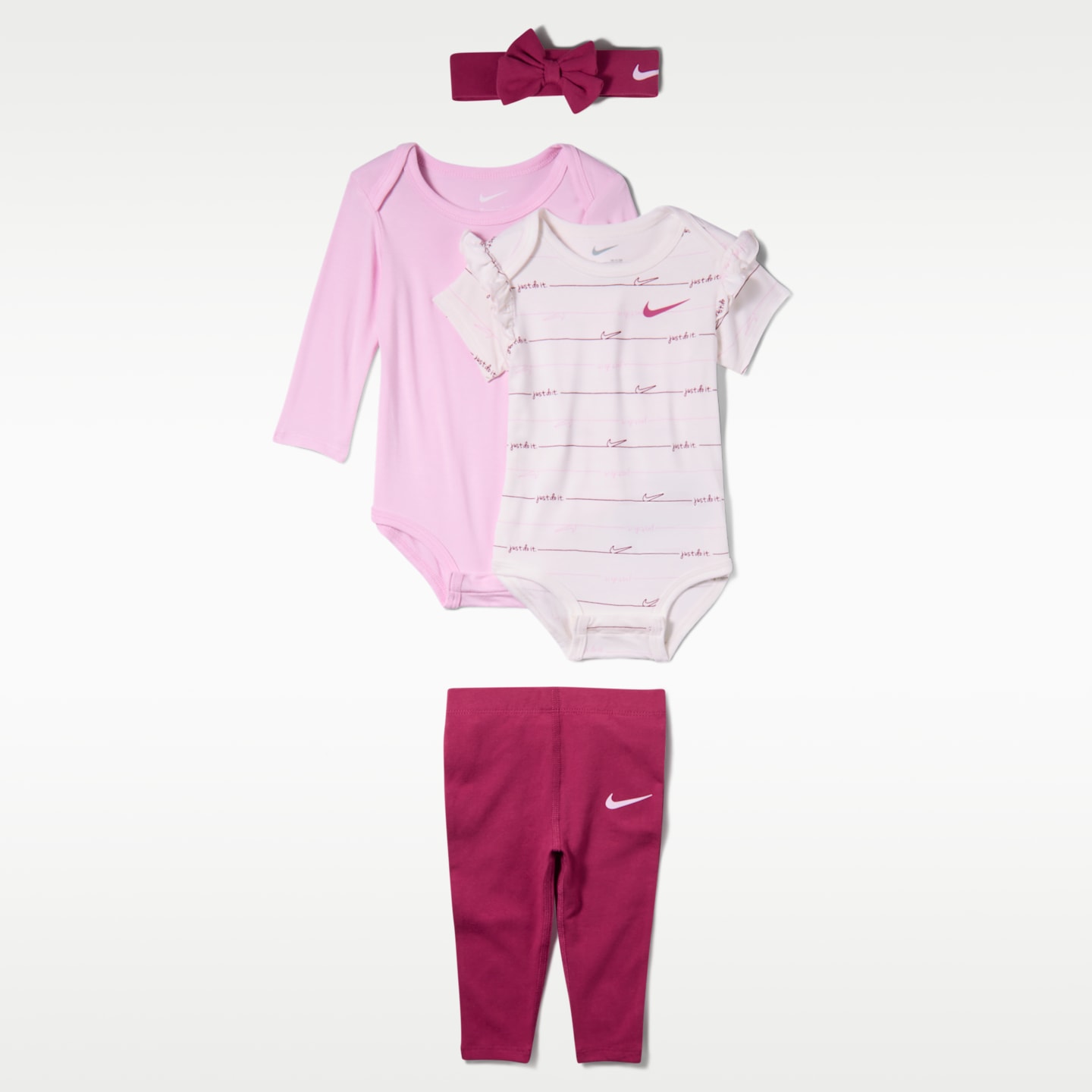 Комплект для малышей Nike Ready, Set, Grow! из 3 предметов с повязкой, 0-6 мес, цвет: Свекольный — фото 1
