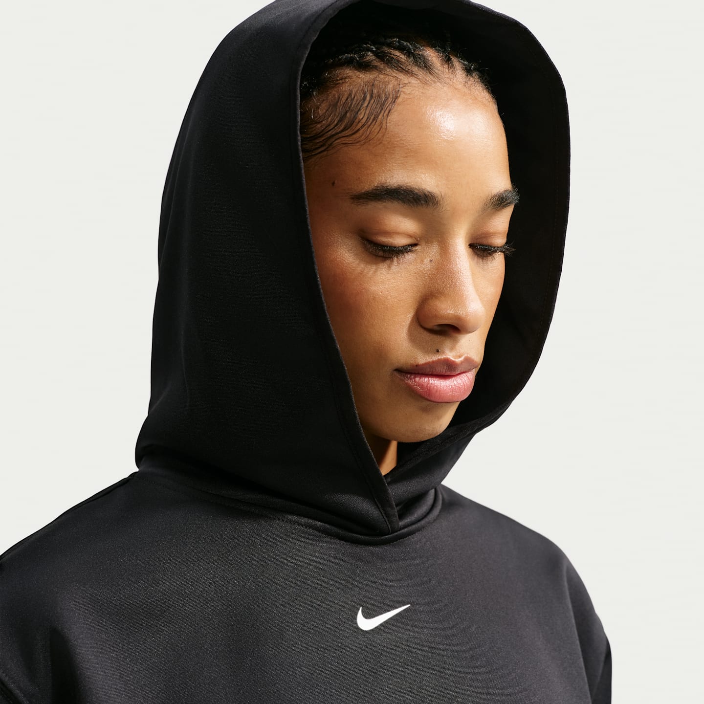 Женское худи Nike Studio Fleece Sport Therma-FIT, цвет: Чёрный / Белый — фото 6