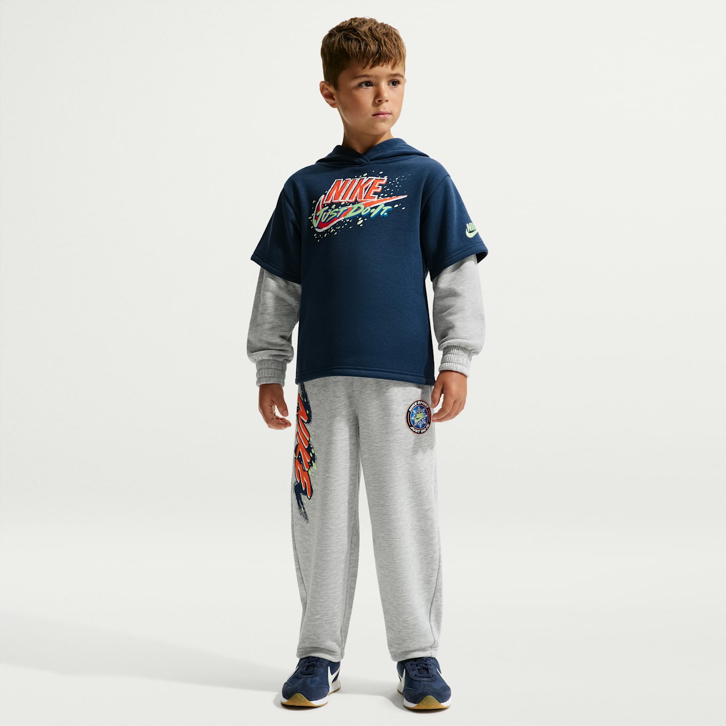Детские комплекты Nike Sportswear Snow Motion Twofer Fleece 2-Piece Set, цвет: Серый меланжевый — фото 1