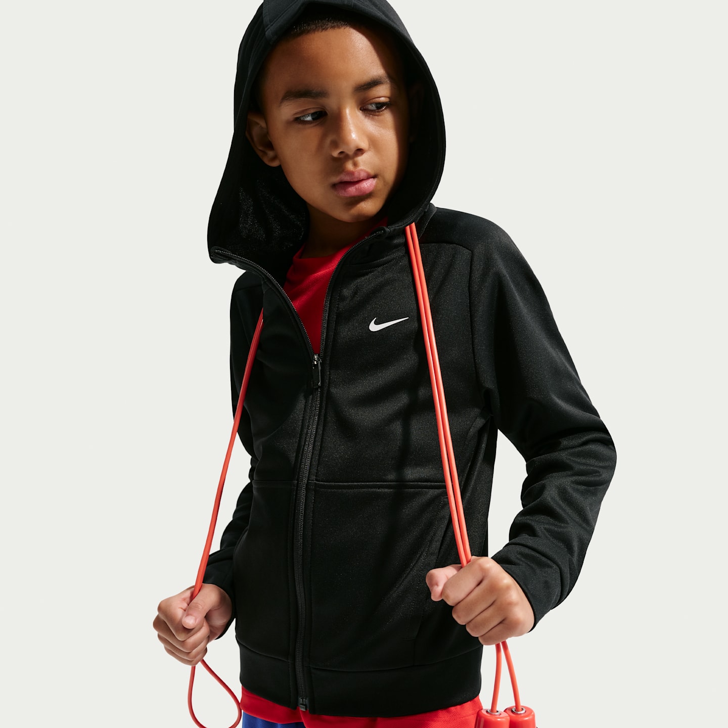 Худи Nike Therma-FIT Fleece Full-Zip для мальчиков, цвет: Чёрный / Белый — фото 3