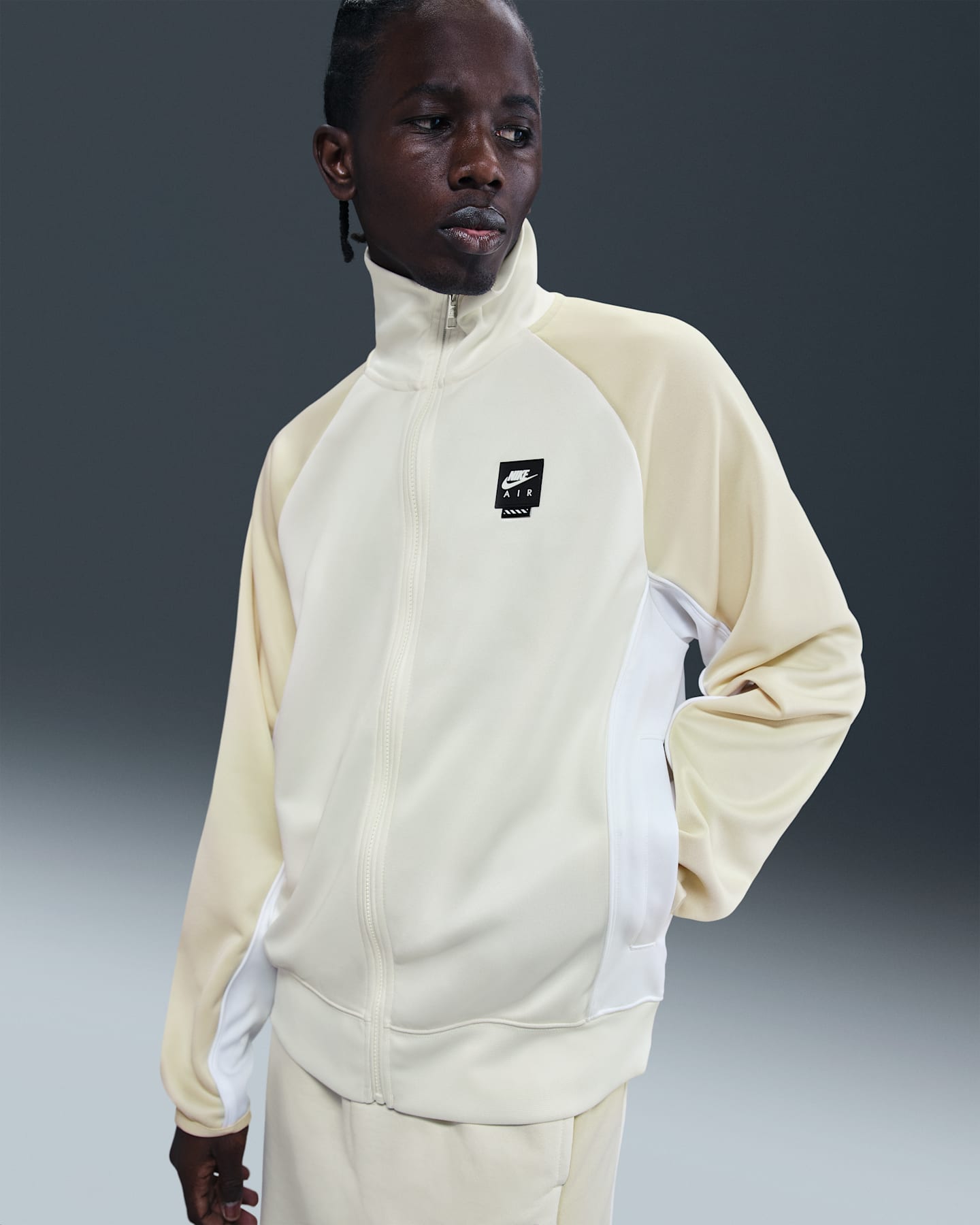 Мужская куртка на молнии Nike Air из полиэстерового трикотажа, цвет: Молочный / Светлый хаки — фото 6