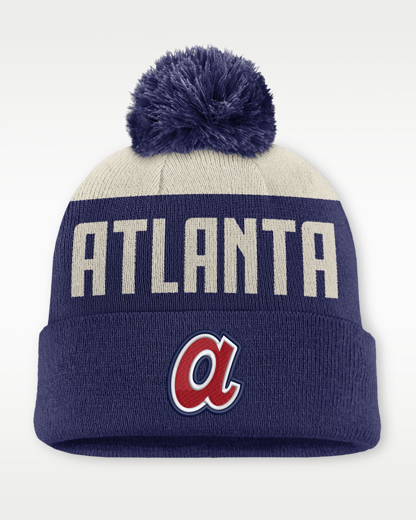 Мужская шапка Nike Atlanta Braves Cooperstown Peak MLB Cuffed Pom, цвет: Белый / Синий — фото 2