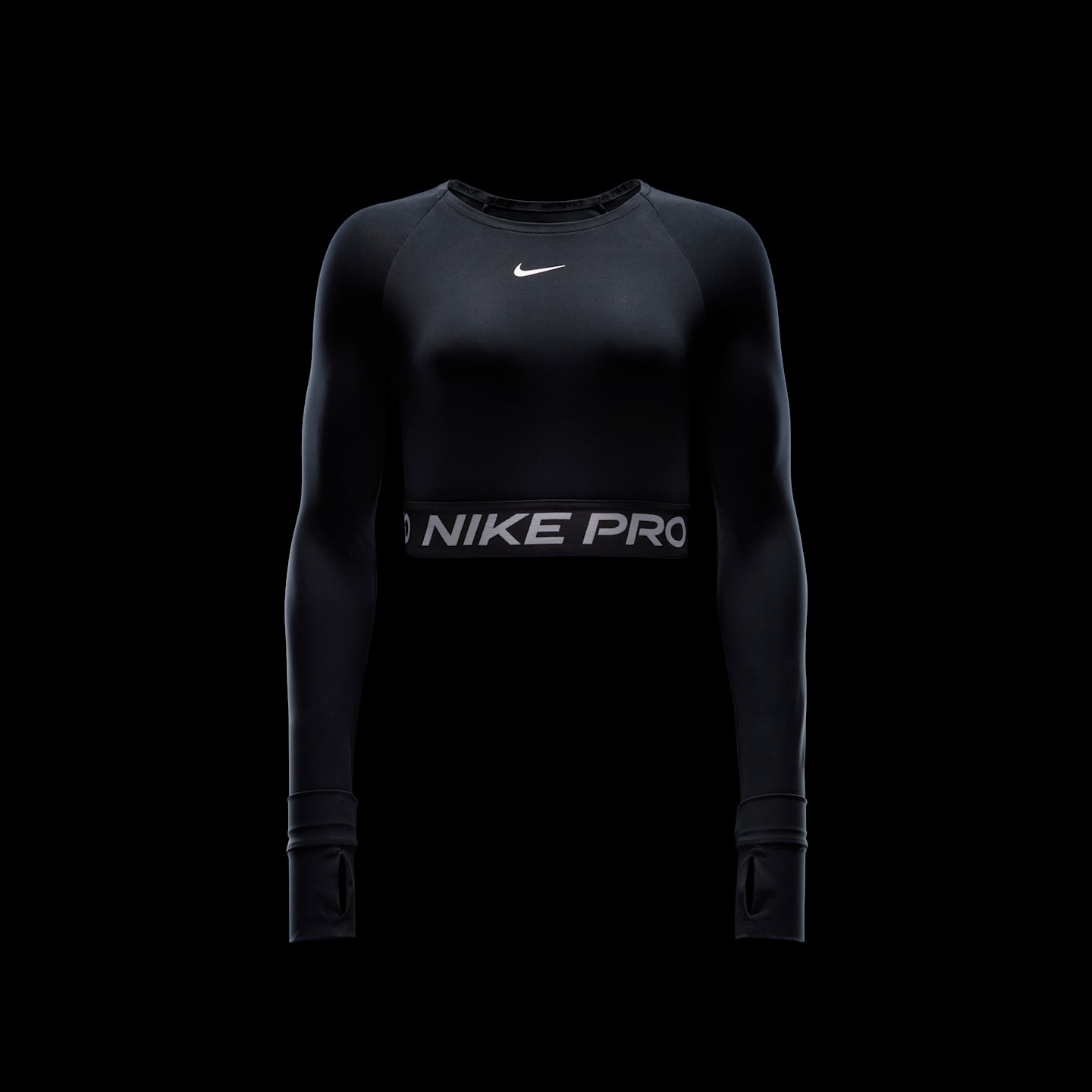 Женский топ Nike Pro Dri-FIT Cropped Long-Sleeve, цвет: Чёрный / Белый — фото 6
