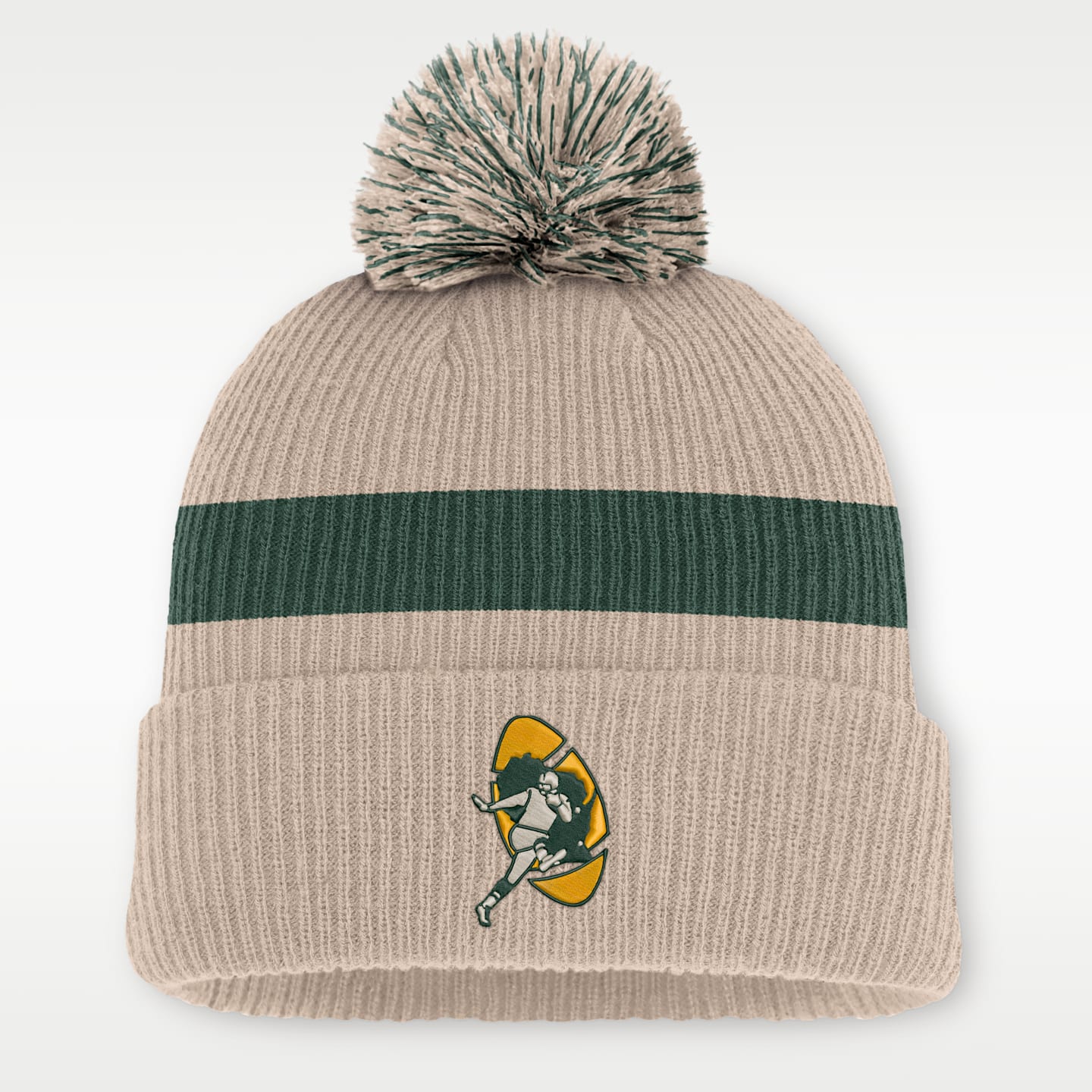 Мужская шапка бини Nike Green Bay Packers Rewind Peak NFL с помпоном и отворотом, цвет: Песочный — фото 1