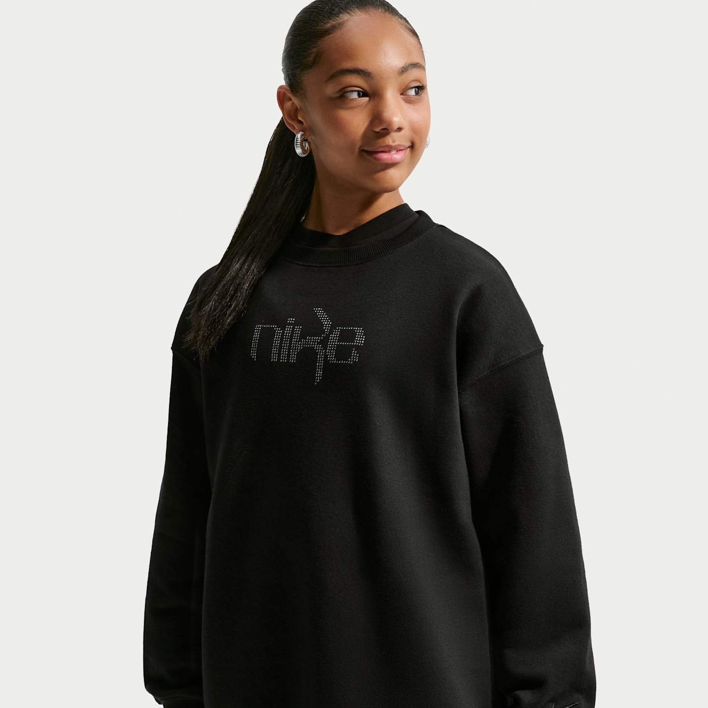 Детский оверсайз-свитшот Nike Studio Fleece для девочек, цвет: Чёрный — фото 1