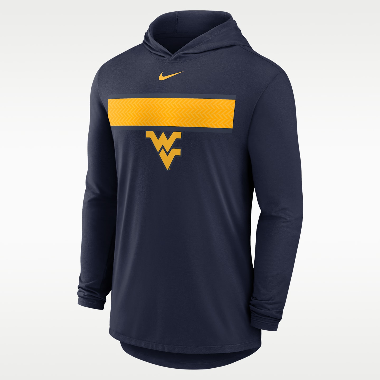Мужская футболка Nike West Virginia Primetime Pattern Dri-FIT College Long-Sleeve Hooded, цвет: Тёмно-синий