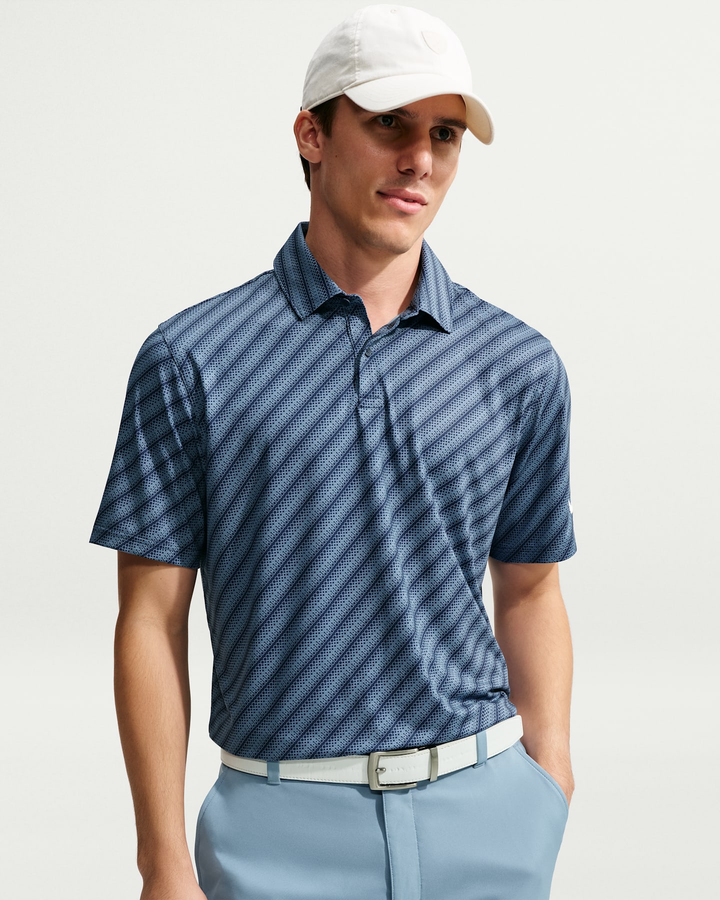 Мужское поло Nike Velocity Dri-FIT Striped Golf Polo, цвет: Тёмно-синий / Белый — фото 6